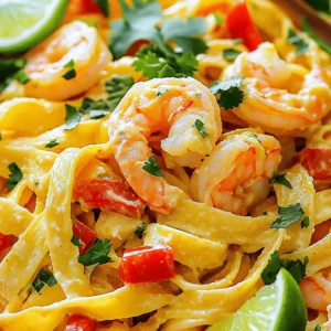 This Jamaican Coconut Shrimp Pasta is a fun and tasty dish. It features shrimp, pasta, and coconut flavors. The jerk seasoning adds a unique kick. You can serve it with lime for extra zest. This dish is easy to make and perfect for any day. - 8 oz spaghetti or fettuccine - 1 lb large shrimp, peeled and deveined - 1 tablespoon coconut oil - 1/2 medium onion, finely chopped - 2 cloves garlic, minced - 1 red bell pepper, thinly sliced - 1/2 cup coconut milk - 1/2 cup chicken or vegetable broth - 1 tablespoon jerk seasoning - 1/2 teaspoon chili flakes (adjust to taste) - Salt and black pepper to taste - Fresh cilantro or parsley, for garnish - Lime wedges, for serving - Add veggies like spinach or zucchini for more color. - Use whole wheat pasta for a healthier option. - For more heat, add more chili flakes. - Swap shrimp for chicken or tofu for different flavors. - Use lime juice instead of lime wedges for a tangy kick. Feel free to mix and match these options to make the recipe your own! Start by boiling water in a large pot. Add salt to the water for flavor. Cook the spaghetti or fettuccine as per the package. Aim for an al dente texture. Once done, drain the pasta but save a cup of its water. Set the pasta aside. While the pasta cooks, chop the onion, garlic, and red bell pepper. Make sure the shrimp is peeled and deveined. This way, everything is ready for quick cooking. Heat coconut oil in a large skillet on medium heat. Add the chopped onion first. Sauté for about 3-4 minutes until it softens. Then, add the minced garlic and sliced bell pepper. Cook for another 2-3 minutes. Stir often to keep it from burning. Next, add the shrimp into the skillet. Sprinkle jerk seasoning and chili flakes evenly over them. Cook for 2-3 minutes. You want the shrimp to turn pink and opaque. This shows they are fully cooked. Now, pour in the coconut milk and broth. Mix it well to combine all the flavors. Bring the mixture to a gentle simmer. Let it cook for another 3-4 minutes. This allows the flavors to blend nicely. If the sauce gets too thick, use the reserved pasta water. Add it slowly until you reach your desired consistency. To get perfectly cooked shrimp, watch the color. They should turn from gray to pink. This change means they are ready. Avoid cooking them too long; otherwise, they can become tough. Always ensure to season your shrimp well. The jerk seasoning adds a lot of flavor. You can adjust the chili flakes based on your spice preference. Finally, toss the drained pasta into the skillet. Mix well to coat the pasta with the sauce. Season with salt and black pepper to taste. Serve hot, garnished with fresh herbs and lime wedges. Enjoy this vibrant dish! For the full recipe, refer to the section above. To boost the taste of your Jamaican shrimp pasta, focus on fresh herbs. Use cilantro or parsley for a bright finish. Lime juice adds a zesty kick that wakes up the dish. Also, consider adding fresh ginger for a warm flavor. A splash of soy sauce can deepen the umami notes too. One common mistake is overcooking the shrimp. You want them tender, not rubbery. Cook them just until they turn pink and opaque. Another mistake is skipping the reserved pasta water. This starchy water helps the sauce cling to the pasta. Lastly, don’t forget to season your dish well. Salt and pepper are key! If you prefer a milder dish, cut back on jerk seasoning and chili flakes. You can also add more coconut milk for creaminess. For extra heat, try adding fresh chopped chili or more chili flakes. Just remember to taste as you go. Adjusting flavors while cooking ensures you get it just right. For the complete guide, check out the Full Recipe. {{image_4}} To make this dish vegetarian or vegan, you can swap the shrimp. Try using chickpeas or tofu instead. Both options soak up flavors well and add protein. For the broth, use vegetable broth instead of chicken broth. Replace the coconut milk with a plant-based cream for a vegan spin. You still get that creamy texture and rich taste. If you want a gluten-free version, use gluten-free pasta. Many brands make great spaghetti or fettuccine alternatives. You can also use rice noodles for a different texture. Just remember to check the ingredient label to ensure they are truly gluten-free. Feel free to get creative with regional ingredients! Instead of jerk seasoning, you can use Cajun spices for a different flavor profile. If you can't find coconut milk, try using almond milk or cashew cream. You can even add local vegetables like zucchini or corn for a fresh twist. Each swap gives a new taste to the dish. For the full recipe, check out the Jamaican Coconut Shrimp Pasta. After you enjoy your Jamaican shrimp pasta, let it cool. Place it in an airtight container. Store it in the fridge for up to three days. This keeps your meal fresh and tasty. When you're ready to eat again, take the pasta out of the fridge. You can reheat it in the microwave or on the stove. If using the stove, add a splash of broth or coconut milk. This helps restore the creamy sauce. Heat it gently until warm. For longer storage, you can freeze the pasta. Put it in a freezer-safe container or bag. Make sure to remove as much air as possible. It can stay frozen for up to three months. When you want to eat it, thaw it in the fridge overnight. Reheat as mentioned earlier. Enjoy the flavors of Jamaica anytime! You can serve Jamaican shrimp pasta with a fresh side salad. A simple green salad pairs well. You can add sliced cucumbers or cherry tomatoes for color. Garlic bread also makes a great side. It helps soak up the creamy sauce. If you want a drink, try a fruity mocktail or coconut water. These options balance the dish's bold flavors. Yes, you can use frozen shrimp in this recipe. Just make sure to thaw them first. Place the shrimp in cold water for about 15-20 minutes. Once thawed, peel and devein them if they aren’t already. Frozen shrimp work well and save time. They still offer great taste and texture in the dish. To make this recipe dairy-free, simply skip any dairy ingredients. Use coconut milk, which is already in the recipe. Ensure that your broth is also dairy-free. Most vegetable or chicken broths are safe. You can add extra herbs for more flavor if you like. This keeps the dish rich and creamy without dairy. This blog post covers the ingredients and steps for a delicious Jamaican Shrimp Pasta. You learned about the key ingredients and how to customize your dish. I shared tips for preparing perfect shrimp and avoiding common mistakes. You also discovered various options for dietary needs and how to properly store leftovers. In summary, cooking can be easy and fun. With these tips, your meals will shine. Enjoy creating your own Jamaican Shrimp Pasta!