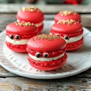 - 1 cup almond flour - 1 3/4 cups powdered sugar - 3 large egg whites (aged for 24 hours at room temperature) - 1/4 cup granulated sugar - 1/2 teaspoon cream of tartar - Red gel food coloring (for the festive hue) - 1/2 cup unsalted butter, softened to room temperature - 1 cup powdered sugar (for the cream cheese filling) - 1 teaspoon vanilla extract - 1/2 cup cream cheese, softened - Mini chocolate chips (for decoration) - Edible gold glitter (optional, for a festive sparkle) If you want to swap almond flour, try using finely ground hazelnuts. This gives a nice flavor and texture. For cream cheese, you can use mascarpone or a dairy-free cream cheese. Both work well in the filling. For natural food coloring, beet juice can add a lovely red hue. You can also use pomegranate juice for a lighter shade. Just remember, natural colors may not be as bright as gel colors. - First, preheat your oven to 300°F (150°C). While the oven heats, line two baking sheets with parchment paper. This helps with easy clean-up and prevents sticking. - Next, in a food processor, combine 1 cup of almond flour and 1 3/4 cups of powdered sugar. Pulse them well. Sift the mixture into a bowl to remove lumps. This step is key for smooth shells. - In a clean bowl, whip 3 large egg whites. Use an electric mixer on medium speed. Whip until foamy. - Gradually add 1/4 cup of granulated sugar and 1/2 teaspoon of cream of tartar. Switch to high speed. Whip until stiff peaks form. The meringue should look glossy. - Add a few drops of red gel food coloring. Fold gently until the right shade is reached. Be careful not to over-mix. - Gently fold the sifted almond flour mixture into the meringue with a spatula. Avoid deflating the meringue. The batter should flow like molten lava. It should keep its shape when piped. - Spoon the batter into a piping bag fitted with a round tip. Pipe small circles, about 1.5 inches wide, on the lined sheets. Make sure to space them out. - Tap the sheets on the counter to release air bubbles. Let them rest at room temperature for 30-60 minutes. They should form a dry skin on top. - Place the macarons in the oven and bake for 15-18 minutes. They should rise and have firm tops. - Cool the macarons completely on the baking sheets. This step is important before you assemble them. - Follow the [Full Recipe] for filling and decorating your Santa Claus macarons. Using aged egg whites is key for great macarons. Why? They whip better and create a more stable meringue. Let your egg whites sit at room temperature for 24 hours. This helps remove moisture, leading to a better texture. Common mistakes can ruin your macarons. Overmixing can deflate your batter. It should flow like lava but still hold shape. If your shells crack, check your oven temperature. Too high can cause cracks. If they do not rise, your meringue might not be whipped enough. Get creative with your decorations! Use mini chocolate chips for Santa's eyes. A little red frosting can make a cute hat. Edible glitter adds a festive sparkle. Just sprinkle it on top before your macarons set. Consider using different colors for a fun twist. You can mix red and white to match the Santa theme. Try adding fun patterns with icing. Your guests will love the personal touch! Showcase your macarons on a pretty platter. Arrange them in festive colors for a holiday vibe. You can also place them in gift boxes for friends and family. This makes a lovely gift during the holiday season. Pair these sweet treats with hot cocoa or coffee. Their creamy filling complements warm drinks nicely. Consider serving them at a holiday party for a delightful treat! {{image_4}} You can have fun with flavors for your Santa Claus macarons. Chocolate, peppermint, and pistachio are great choices. To make chocolate macarons, simply add cocoa powder to your almond flour mix. For peppermint, mix in peppermint extract to your filling. Pistachio adds a nice nutty twist. You can also mix different fillings for unique treats. Try a chocolate ganache paired with peppermint cream for a festive delight! Macarons are perfect for themed decorations during the holidays. You can design them to look like snowmen or Christmas trees. Use green and white colors for a snowy look. You can also customize them for different occasions, like birthdays or anniversaries. Use different colors and toppings to match your theme. Edible glitter and sprinkles can add a festive touch! If you have dietary needs, you can adapt these macarons. For gluten-free options, almond flour is already a great choice. You can also make dairy-free macarons by using dairy-free cream cheese. For vegan macarons, replace the egg whites with aquafaba (chickpea water). This way, everyone can enjoy these festive treats! To keep your Santa Claus macarons fresh, follow a few simple tips. First, store them in an airtight container. This helps prevent them from drying out. You can store them at room temperature for up to two days. However, for longer freshness, refrigerate them. When you refrigerate, place them in a container with parchment paper to avoid sticking. Always let them sit at room temperature for about 30 minutes before enjoying. Freezing is a great option if you want to save some macarons for later. Start with unfilled macaron shells. Place them on a baking sheet in a single layer. Freeze them for about one to two hours until they are firm. Once frozen, transfer them to a freezer-safe bag or container. Make sure to remove as much air as possible to prevent freezer burn. To thaw your macarons, take them out of the freezer and leave them in the fridge overnight. This helps them thaw slowly and stay fresh. Before serving, let them sit at room temperature for about 20-30 minutes. This will help revive their texture and flavor. Enjoy your festive treats whenever you like! If you want to learn how to make these delightful treats, check out the Full Recipe. To get smooth macaron shells, sifting is key. Always sift your almond flour and powdered sugar together. This helps break up any lumps. Make sure to fold the mixtures carefully. Over-mixing can ruin the texture. Aim for a batter that flows like lava. Cracks on macarons usually mean they did not rest long enough. After piping, let them sit until a skin forms on top. High oven temperatures can also cause cracking. Ensure your oven is set to the right temperature. A reliable oven thermometer can help. You can store macarons for about five days at room temperature. For longer storage, keep them in an airtight container in the fridge for up to a week. If you freeze them, they can last for up to three months. Just remember to thaw them in the fridge before eating. Yes, you can use a stand mixer! A stand mixer can whip the egg whites faster. Just make sure to use a clean bowl. This helps create a stable meringue. You will get the same great results whether you use a hand mixer or a stand mixer. If the batter is too runny, you may have over-mixed it. A thick batter usually means it was not mixed enough. For a runny batter, try adding a bit more almond flour. If it’s too thick, mix in a little water or egg white. Always aim for a smooth, flowing consistency. For a complete guide on making these festive treats, check the Full Recipe. In this blog post, we explored key ingredients needed for perfect macarons and provided easy step-by-step instructions. We discussed helpful tips for perfecting your macarons, including common mistakes to avoid and creative decorating ideas. You can add unique flavors and dietary options to make your macarons special. Remember, storing them correctly helps maintain freshness. With practice, you will master the art of making macarons at home. Enjoy the process and share your delicious creations with others.