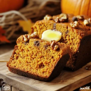 - Pumpkin puree: This is the star of the show. It gives the bread its moist texture and rich flavor. Use canned pumpkin puree for ease, but feel free to make your own if you prefer. - Sugars and oils: Brown and granulated sugars add sweetness and depth. Vegetable oil keeps the bread moist. You can even use melted coconut oil for a different taste. - Flour and leavening agents: All-purpose flour gives structure. Baking soda and baking powder help the bread rise, making it fluffy and light. - Chopped nuts (walnuts or pecans): These add a nice crunch. They also enhance the flavor, making your pumpkin bread even more delicious. - Chocolate chips: If you want a sweet twist, add chocolate chips. They melt and create pockets of gooey goodness. - Healthier alternatives: You can use applesauce instead of some oil to cut down on fat. This keeps the bread moist and tasty. - Gluten-free options: Swap all-purpose flour for a gluten-free blend. Make sure it includes xanthan gum for the best texture. - Vegan modifications: Substitute eggs with flax eggs or applesauce. This will keep your pumpkin bread vegan-friendly while maintaining its yummy flavor. For the complete recipe, check out the [Full Recipe]. First, preheat your oven to 350°F (175°C). This step helps your pumpkin bread bake evenly. Next, prepare your 9x5-inch loaf pan. You can grease it with cooking spray or butter. After that, dust it lightly with flour. Alternatively, you can line it with parchment paper. This makes removing the bread easy later on. In a large bowl, combine the pumpkin puree, vegetable oil, brown sugar, and granulated sugar. Use a whisk or an electric mixer to mix these ingredients well. You want a smooth, blended mixture. After that, crack the eggs into the bowl, one at a time. Mix well after each egg to make sure they blend into the batter. Now, take a separate bowl and sift together the flour, baking soda, baking powder, cinnamon, nutmeg, ginger, and salt. Sifting helps mix the dry ingredients evenly. Once done, gently combine the dry ingredients with the wet mixture. Use a spatula or wooden spoon, and stir until just combined. It’s okay if there are small lumps; don’t over-mix. Now it's time to pour the batter into your prepared loaf pan. Use a spatula to spread it evenly and level the top. Then, place the pan in the preheated oven and bake for 60-70 minutes. Check around 60 minutes by inserting a toothpick into the center. It should come out clean or with a few moist crumbs. Once your pumpkin bread is baked, take it out of the oven. Allow it to cool in the pan for about 10 minutes. This helps it set up nicely. After that, gently transfer it to a wire rack to cool completely. Once cool, slice it to enjoy! This step is exciting because you get to see the lovely texture inside. To make moist pumpkin bread, avoid over-mixing the batter. Over-mixing makes the bread dense and dry. Mix just until combined. Some lumps are okay! You can also add moisture-enhancing ingredients. Consider adding plain yogurt or sour cream. These will keep your bread soft and tender. Baking at the right temperature is key. If your oven runs hot, lower the heat slightly. A temperature of 350°F works for most ovens. To check if the bread is done, use a toothpick. Insert it into the center of the loaf. If it comes out clean or with a few crumbs, it’s ready. Start checking at 60 minutes to avoid over-baking. Presentation can elevate your pumpkin bread. Serve it warm with a pat of butter. A dusting of powdered sugar adds a sweet touch. For drinks, pair it with coffee or tea. This makes a cozy treat for any gathering. For a festive look, slice the bread and arrange it on a platter. Your guests will love it! {{image_4}} You can change the taste of your pumpkin bread with a few spices. Cloves and allspice add warmth and depth. Just a pinch can make a big difference. Try adding one teaspoon of each spice to the batter. You can also switch up the sweeteners you use. Honey or maple syrup can replace some of the brown sugar. This change gives the bread a new twist. If you need a gluten-free option, swap all-purpose flour for a gluten-free blend. These blends often work well in baking. For a vegan pumpkin bread, replace eggs with flax eggs. Mix one tablespoon of ground flaxseed with three tablespoons of water. Let it sit until it thickens. Use this mix for each egg in the recipe. You can make mini loaves for fun, bite-sized treats. Use small loaf pans and check for doneness a bit earlier. Pumpkin bread muffins are another great option. Just pour the batter into a muffin tin instead of a loaf pan. Bake for 20-25 minutes or until a toothpick comes out clean. These variations make for a delightful twist on the classic recipe. If you want the full recipe, check the earlier section. To keep your pumpkin bread fresh, store it at room temperature. Wrap it tightly in plastic wrap or foil. This method helps keep the bread moist. Place it in a cool, dry spot away from sunlight. If you want to store it longer, refrigeration is an option. However, this can dry out the bread. If you do refrigerate, wrap it well. Freezing is a great way to save your pumpkin bread. First, let it cool completely. Then, wrap the loaf in plastic wrap. After that, place it in a freezer bag or airtight container. This prevents freezer burn. For best results, eat it within three months. When you're ready to enjoy, take it out and thaw it in the fridge overnight. You can also thaw it at room temperature for a few hours. At room temperature, your pumpkin bread lasts about 3 to 4 days. If you store it in the fridge, it can last up to a week. Always check for signs of spoilage. If you see mold or smell something off, it’s best to toss it. Fresh pumpkin bread should feel soft and spongy. If it feels hard or crumbly, it may be past its prime. Yes, you can use fresh pumpkin! To do this, start by picking a small sugar pumpkin. Cut it in half and scoop out the seeds. Then, roast the pumpkin halves at 350°F (175°C) for about 45 minutes. Once soft, scoop out the flesh and mash it until smooth. You need about 1 ¾ cups of fresh pumpkin puree for this recipe. This fresh puree adds a rich taste! To spice up your pumpkin bread, try adding more warm spices. You can include: - 1/4 teaspoon ground cloves - 1/4 teaspoon allspice - 1/4 teaspoon ground cardamom These spices can bring a wonderful depth to the flavor. You can also increase the cinnamon or nutmeg for a more robust taste. A few reasons can cause density in pumpkin bread. Common issues include: - Over-mixing the batter, which makes it tough. - Not enough leavening agents, like baking soda or baking powder. - Too much liquid or not enough flour in the recipe. Make sure to mix gently and measure your ingredients correctly for a light and fluffy bread. You can easily double the pumpkin bread recipe! Just use a larger mixing bowl and two loaf pans. Keep an eye on the baking time. If you use larger pans, it may need extra time. Start checking for doneness after 70 minutes. To check if your pumpkin bread is done, use a toothpick. Insert it into the center of the bread. If it comes out clean or with a few moist crumbs, it’s ready. If it’s still wet, bake for a few more minutes. This test is simple and reliable! In this article, we explored how to make delicious pumpkin bread step by step. We covered the essential ingredients, possible add-ins, and substitutions. You learned about proper mixing, baking tips, and storage options. Remember, to make the best pumpkin bread, avoid over-mixing and use the toothpick test. Enjoy your baking journey, and don't hesitate to experiment with flavors and variations. Each loaf offers a chance to create something new. Happy baking!