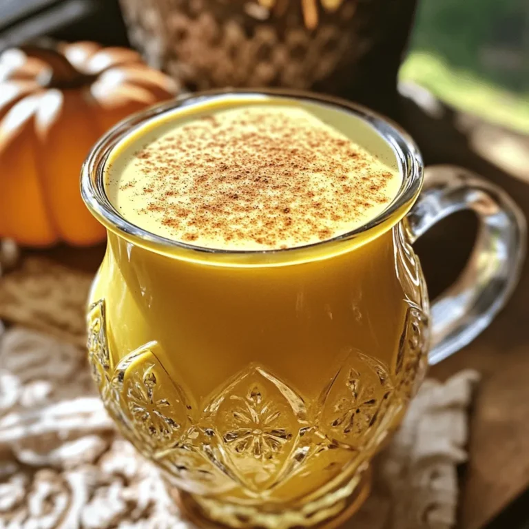 To make your pumpkin spice coffee creamer, you will need: - 1 cup heavy cream - 1 cup whole milk - 1/2 cup canned pumpkin puree - 1/4 cup pure maple syrup - 1 teaspoon pure vanilla extract - 1 teaspoon ground cinnamon - 1/4 teaspoon ground nutmeg - 1/4 teaspoon ground ginger - A pinch of salt These ingredients blend to create a rich and cozy flavor that makes your coffee special. Using real maple syrup is key. It gives your creamer a depth that fake syrups lack. Real syrup also adds a nice sweetness without being too sugary. When it comes to pumpkin puree, not all are the same. Some brands have added sugar or spices, which can change the taste. Look for pure canned pumpkin for the best results. This ensures you get that fresh pumpkin taste that shines through in your coffee. If you're looking for dairy-free options, try using almond milk or oat milk. These alternatives can still give you a creamy texture without the dairy. Some brands even make non-dairy heavy cream, which works well too. For sweeteners, you can use stevia or agave syrup for a lower-calorie option. These choices can help you enjoy your creamer without the added calories, making it a guilt-free treat. Feel free to explore these alternatives to find what works best for you! - Preparation time: 10 minutes - Cooking time: 15 minutes To make your pumpkin spice coffee creamer, follow these steps: 1. Combine Ingredients: Start by pouring 1 cup of heavy cream and 1 cup of whole milk into a medium saucepan. Add 1/2 cup of canned pumpkin puree. Place the saucepan over medium heat. 2. Stir Until Smooth: Gently stir the mixture with a whisk or spoon. Keep stirring until everything blends well. Be careful not to let it boil! 3. Mix in Sweetness and Spices: Once warm, pour in 1/4 cup of pure maple syrup, 1 teaspoon of pure vanilla extract, 1 teaspoon of ground cinnamon, 1/4 teaspoon of ground nutmeg, 1/4 teaspoon of ground ginger, and a pinch of salt. Stir continuously until the mixture smells amazing. 4. Simmer for Flavor: Lower the heat and let the mixture simmer for about 5 minutes. This helps the spices mix well into the cream. 5. Cool and Store: After simmering, remove the saucepan from heat. Let it cool for a few minutes. Carefully pour the creamer into a clean jar or airtight container. 6. Refrigerate: Store your homemade pumpkin spice coffee creamer in the fridge. It stays fresh for up to one week. Shake well before each use to mix the ingredients again. To get your creamer just right, focus on these: - Achieving a Smooth Texture: Stir well at each step. This helps make the creamer smooth and creamy. - Avoiding Curdled Cream: Keep the heat on medium and avoid boiling. Too much heat can lead to curdling. With these steps, you create a rich and cozy pumpkin spice coffee creamer that warms the soul. For the full recipe, check back at the beginning! To make your pumpkin spice coffee creamer even better, think about adding more spices. Try a pinch of cloves for a warm kick. Cardamom can add a unique twist too. If you like it sweeter, adjust the maple syrup. Start with less and taste as you go. This way, you can find your perfect balance. Pair your creamer with different coffee types. It works well in lattes and cappuccinos. You can also drizzle it over iced coffee for a refreshing treat. Want to use it in desserts? Pour it over vanilla ice cream or mix it into pumpkin pie. This adds a rich flavor that everyone will love. Make your coffee look special by using fun serving ideas. Pour the creamer into a clear glass pitcher. This shows off its beautiful color. Top it with whipped cream and a sprinkle of cinnamon for a nice touch. Even a few pumpkin seeds can add a fun visual element. These small details make your drink feel festive and inviting. For the full recipe, check the earlier section. Enjoy your cozy pumpkin spice coffee creamer! {{image_4}} You can add fun seasonal flavors to your pumpkin spice coffee creamer. For Halloween, a touch of nutmeg can enhance the cozy vibe. During winter, try adding peppermint extract for a festive twist. For Thanksgiving, mix in some clove for a warm spice note. You can also change it up for special occasions like Christmas or Valentine's Day. Tailoring your creamer to fit these holidays makes it extra special. Simply adjust the spices in the recipe to match the season’s mood. Mixing flavors can take your creamer to the next level. For a richer taste, add chocolate syrup for a mocha twist. You can also try caramel for a sweet indulgence. If you like a bit of zest, a dash of orange zest adds freshness. Don’t hesitate to blend in other coffee creamers you enjoy. Almond or hazelnut creamers pair well with pumpkin spice too. Just remember to adjust the sweetness accordingly to keep the balance. Different milk types can change the taste and texture of your creamer. Almond milk gives a nutty flavor and is lower in calories. Oat milk adds creaminess without dairy, perfect for a smooth sip. Soy milk is another option, providing a good protein boost. Each type has its pros and cons. Almond milk may be too thin for some, while soy can have a stronger taste. Experiment to find your favorite milk for the best pumpkin spice experience. To keep your pumpkin spice coffee creamer fresh, store it in the refrigerator. I recommend using a mason jar or an airtight container. This helps keep out air and light, which can spoil the creamer. Make sure to seal it tightly after each use. When you pour, use a clean spoon to avoid contamination. Your homemade pumpkin spice coffee creamer lasts about one week in the fridge. After that, it may spoil. Look for signs like a sour smell, separation, or unusual texture. If you see any of these signs, it’s best to toss it out. Always check before using! When warming the creamer, do it gently. Pour it into a small saucepan and heat it on low. Stir it often to keep it smooth. Avoid boiling, as high heat can change the flavor and texture. If you want a quick option, microwave it in short bursts. Stir well between each burst to ensure even heating. Enjoy the rich and cozy flavors in your coffee! What is pumpkin spice coffee creamer? Pumpkin spice coffee creamer is a rich mix for coffee. It has flavors of pumpkin, cinnamon, and nutmeg. This blend gives your coffee a warm, cozy taste. You can make it at home with simple ingredients. It adds a festive touch to your morning routine. Can I freeze pumpkin spice coffee creamer? Yes, you can freeze pumpkin spice coffee creamer. Pour it into an ice cube tray for easy use. Once frozen, pop the cubes into a bag. This way, you can add a cube to hot coffee anytime. Just remember to shake it well before use. Benefits of making homemade creamer Making your own pumpkin spice coffee creamer is fun and easy. You control the flavors and ingredients. You can use fresh spices and real maple syrup. This means no strange additives or excess sugar. Plus, it tastes fresher and more vibrant than store-bought options. Cost comparison with store-bought options Homemade creamer can save you money. A bottle of store-bought creamer may cost around $3. Making your own, using the ingredients from the Full Recipe, can be cheaper. You get more servings for less money and enjoy a more delicious flavor. Overview of calories and nutrients in the recipe This homemade pumpkin spice coffee creamer has about 80 calories per tablespoon. It includes healthy fats from the cream and milk. The pumpkin provides vitamins like A and C. Maple syrup adds some natural sweetness without refined sugars. Comparisons to commercial creamers Store-bought creamers often have added sugars and preservatives. Many can have up to 100 calories per tablespoon. They may also contain artificial flavors. Making your own means you know exactly what goes in it, making it a healthier choice. In this post, I shared how to make pumpkin spice coffee creamer. We covered ingredients like heavy cream, pumpkin puree, and real maple syrup. I offered tips on storage, flavor enhancements, and serving suggestions. This creamer not only tastes great but also allows you to customize it. Making it at home saves money and adds unique flavors. Enjoy your delicious creation and make every coffee special!