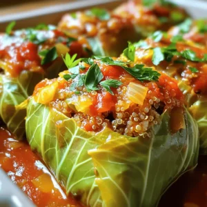To make classic stuffed cabbage rolls, gather these ingredients: - 1 large head of green cabbage - 1 cup uncooked quinoa or rice - 1 pound ground turkey or beef - 1 medium onion, finely chopped - 2 cloves garlic, minced - 1 can (14 oz) diced tomatoes, undrained - 1 teaspoon paprika - 1 teaspoon dried thyme - 1 teaspoon dried oregano - Salt and pepper to taste - 1 egg (optional, for binding) - 2 cups tomato sauce for baking - Fresh parsley, chopped, for garnish Each ingredient plays a key role in flavor. The cabbage gives a nice crunch. The meat adds protein and richness. The quinoa or rice offers a hearty texture. Together, these create a warm and satisfying dish. The spices elevate the taste. Oregano and thyme bring a comforting aroma. Paprika adds a touch of warmth. The tomatoes give moisture and tang. Don't skip the egg if you want a firmer filling. It helps bind everything together. Fresh parsley at the end adds color and freshness. These simple ingredients make stuffed cabbage rolls a family favorite. They are perfect for gatherings or cozy dinners at home. First, let's prep the cabbage leaves. Bring a big pot of water to a rolling boil. Carefully cut out the core of the cabbage head. Then, gently peel off 8-10 leaves. Blanch these leaves in the boiling water for 2-3 minutes until they soften. This helps make them easy to roll. Once done, remove the leaves and let them cool on a plate or towel. Next, we need to cook the quinoa or rice. In a medium pot, follow the package instructions for cooking. Once it's done, set it aside to cool. This step is key for perfect texture in your rolls. Now, we’ll create the filling. In a large skillet, heat a splash of water or broth over medium heat. Add the chopped onion and minced garlic. Cook them for about 3-4 minutes until the onion turns translucent. This step brings out their natural sweetness. In a big bowl, mix the ground turkey or beef, cooked quinoa or rice, sautéed onion, and garlic. Add the undrained diced tomatoes, paprika, thyme, oregano, salt, and pepper. If you want a firmer filling, include the egg. Mix everything until well combined. Time to make the rolls! Lay a softened cabbage leaf flat on your work surface. At the base of the leaf, place about 2-3 tablespoons of the filling. Fold in the sides of the leaf, then roll it up tightly from the bottom to the top. This keeps the filling secure. Repeat this with the rest of the cabbage leaves and filling. For baking, first, spread a thin layer of tomato sauce on the bottom of a baking dish. Place the stuffed cabbage rolls seam-side down in the dish. Cover them with the remaining tomato sauce. Next, cover the dish with aluminum foil. Bake in your preheated oven at 350°F (175°C) for 45 minutes. After that, remove the foil and bake for another 15 minutes. This lets the sauce bubble and the flavors mix well. To get soft cabbage leaves, start by boiling water. Remove the core from the cabbage head first. Peel off 8-10 leaves carefully. Blanch these leaves in boiling water for 2-3 minutes. This step makes them easier to roll. After blanching, place them on a plate to cool. You can also freeze cabbage leaves for later use. Just thaw them before cooking. To make a tasty filling, focus on seasoning. Use fresh herbs like thyme and oregano. They add depth to the dish. A good mix of meat and grains also helps. I like to use ground turkey or beef with quinoa or rice. This blend keeps the filling moist. If you want a firmer texture, add an egg to bind the filling. Mix everything well to distribute the flavors evenly. When baking, cover your dish with foil for the first part. This helps steam the rolls and keep them moist. After 45 minutes, remove the foil. This allows the top to brown slightly. It also helps the sauce bubble, creating a rich flavor. Keep an eye on them to prevent burning. The final bake time should be about 15 minutes without the cover. Enjoy watching the flavors meld together! {{image_4}} For a vegetarian or vegan version, you can skip the meat. Use lentils or mushrooms for a hearty filling. Tofu also works well as a meat substitute. You can add some grated carrots for sweetness and texture. Instead of an egg, use ground flaxseed mixed with water as a binding agent. This mix helps hold the filling together. You can swap rice with quinoa, barley, or farro. Quinoa is a superfood packed with protein. It cooks fast and has a nutty taste. Rice is classic and absorbs flavors well. Barley gives a chewy texture, while farro adds a rich, earthy flavor. Each grain brings its own unique twist to the rolls. Changing herbs and spices can create new tastes. Try fresh dill or basil for a bright kick. Adding cumin or coriander gives a warm, spicy note. You can also use smoked paprika for a deeper flavor. Don't forget to taste as you mix! Adjust seasonings to match your preferences for a perfect dish. Store your leftover cabbage rolls in an airtight container. This keeps them fresh and tasty. Ideally, eat them within three to four days. To keep them from drying out, add a bit of extra sauce on top before sealing. To freeze cabbage rolls, let them cool completely first. Place them in a single layer on a baking sheet. Freeze until solid, then move them to a freezer-safe bag. You can store them for up to three months. Label the bags with the date, so you know when to use them. For reheating, you can use either a microwave or an oven. If using a microwave, place a roll on a plate and cover it with a damp paper towel. Heat for 1-2 minutes, checking for warmth. For the oven, preheat it to 350°F (175°C). Place the rolls in a baking dish, cover with foil, and heat for about 20 minutes. Enjoy your warm and flavorful meal! Yes, you can use different meats in stuffed cabbage rolls. Ground beef works well. You can also try ground chicken or pork. Each type of meat adds its own flavor. Experiment to find what you like best! Leftover cabbage can be used in many ways. You can chop it for salads or stir-fries. It also makes a great addition to soups. Don't forget to try coleslaw! Cabbage rolls are fully cooked when they reach an internal temperature of 165°F. You can check with a meat thermometer. The filling should be hot and the cabbage soft. The sauce should be bubbling too! Yes, you can prepare stuffed cabbage rolls ahead of time. Assemble the rolls and place them in the baking dish. Cover with sauce and wrap tightly. Store in the fridge for up to 24 hours before baking. Cabbage rolls pair well with many sides. You can serve them with mashed potatoes or rice. A fresh salad adds nice crunch too. Bread or rolls are great for dipping in sauce. To make the best stuffed cabbage rolls, gather your ingredients. You will need: - 1 large head of green cabbage - 1 cup uncooked quinoa or rice - 1 pound ground turkey or beef - 1 medium onion, finely chopped - 2 cloves garlic, minced - 1 can (14 oz) diced tomatoes, undrained - 1 teaspoon paprika - 1 teaspoon dried thyme - 1 teaspoon dried oregano - Salt and pepper to taste - 1 egg (optional, for binding) - 2 cups tomato sauce for baking - Fresh parsley, chopped, for garnish Now, let’s start cooking! 1. Preheat your oven to 350°F (175°C). 2. Bring a large pot of water to a boil. Carefully remove the core from the cabbage head. Peel off 8-10 leaves gently. Blanch these leaves in boiling water for 2-3 minutes until they soften. Remove them and let them cool. 3. Cook your quinoa or rice according to the package directions. Once cooked, set it aside to cool a bit. 4. In a large skillet, heat a splash of water or vegetable broth over medium heat. Add the chopped onion and minced garlic. Cook until the onion turns translucent, about 3-4 minutes. 5. In a large bowl, mix the ground turkey or beef with the cooked quinoa or rice. Add the sautéed onion, garlic, undrained diced tomatoes, paprika, thyme, oregano, salt, and pepper. If you want, add the egg for better binding. Mix well. 6. Lay a softened cabbage leaf flat on your work surface. At the base of the leaf, place about 2-3 tablespoons of the filling. Fold in the sides and roll it up tightly from bottom to top. Repeat this with the remaining leaves and filling. 7. Spread a thin layer of tomato sauce on the bottom of a baking dish. Place the cabbage rolls seam-side down in the dish. Pour the remaining tomato sauce over them. 8. Cover the dish with aluminum foil and bake for 45 minutes. After 45 minutes, remove the foil and bake for another 15 minutes. This helps the sauce bubble and the flavors blend. 9. Once cooked, take the dish out of the oven. Let it cool for a few minutes before serving. For a nice touch, drizzle more tomato sauce on top and sprinkle with fresh parsley. Enjoy your savory stuffed cabbage rolls! You now have a complete guide for making savory stuffed cabbage rolls. We covered every step, from ingredients to baking, ensuring tasty results. Remember to use fresh herbs and spices for the best flavor. Feel free to experiment with grains and fillings based on your taste. With these tips, you’ll impress anyone who tries your dish. Enjoy your cooking adventure and make these rolls a staple for your meals!