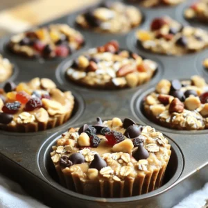 For these No-Bake Peanut Butter Oat Cups, you need simple yet tasty ingredients. Here’s what you will gather: - 1 cup rolled oats - 1/2 cup creamy peanut butter - 1/4 cup honey or maple syrup - 1/4 cup almond flour - 1/2 teaspoon vanilla extract - 1/4 teaspoon sea salt - 1/2 cup dark chocolate chips - 1/3 cup chopped nuts (like walnuts or almonds) - 1/4 cup dried fruits (such as cranberries, raisins, or apricots) Each ingredient plays a key role. The rolled oats form the base. Peanut butter adds creaminess and flavor. Honey or maple syrup provides sweetness. Almond flour gives a nutty texture. Vanilla enhances the taste, while sea salt balances flavors. Dark chocolate chips and nuts add crunch, and dried fruits give a burst of sweetness. Using quality ingredients makes these cups even better. Choose creamy peanut butter without added sugar or oils. For a richer flavor, use dark chocolate chips. You can mix and match dried fruits and nuts for your favorite combinations. This flexibility makes the recipe fun and personal. 1. Mixing dry ingredients Start with a large bowl. Add 1 cup of rolled oats, 1/4 cup of almond flour, and 1/4 teaspoon of sea salt. Stir these together well. This step helps to evenly distribute the salt and flour. 2. Preparing the wet mixture In a separate bowl, combine 1/2 cup of creamy peanut butter, 1/4 cup of honey (or maple syrup), and 1/2 teaspoon of vanilla extract. Mix these well until smooth. This blend adds flavor and sweetness. 3. Combining mixtures and adding toppings Pour the peanut butter mix over the dry ingredients. Use a rubber spatula to combine them until all oats are coated. Next, gently fold in 1/2 cup of dark chocolate chips, 1/3 cup of chopped nuts, and 1/4 cup of dried fruits. This adds texture and taste. 4. Filling the muffin tin Prepare your muffin tin with paper liners or a light spray of non-stick cooking spray. Scoop the mixture into each cup. Press down firmly with the back of the spoon so they hold together well. 5. Refrigerating for firming up Once all cups are filled, place the muffin tin in your refrigerator. Let them chill for at least 30 minutes. This step helps them firm up and makes them easy to pop out later. After chilling, gently remove the cups from the tin. - Ensuring even mixing: Mix your dry ingredients well first. This helps spread the flavors evenly. Stir until the oats, almond flour, and sea salt look uniform. When you add the wet mix, stir gently but thoroughly to coat everything. - How to prevent sticking: Use paper liners in your muffin tin. If you don’t have them, spray the tin with non-stick spray. This makes it easy to pop the cups out after chilling. - Serving suggestions for presentation: For a fun touch, arrange the oat cups on a pretty plate. Add a sprinkle of extra chocolate chips or nuts on top. This adds color and makes them look fancy. Enjoy these as a tasty snack or a healthy dessert! {{image_4}} You can easily switch up the flavors in these cups. Here are some great options: - Using different nut butters: You can try almond butter or cashew butter. Each nut butter brings a unique taste. These swaps can make your cups creamy and rich. - Gluten-free options: If you need gluten-free cups, use certified gluten-free oats. You can also choose a gluten-free flour instead of almond flour. This keeps your treat safe for everyone. - Incorporating various toppings: Feel free to mix in seeds or different nuts. Pumpkin seeds or sunflower seeds add crunch and nutrition. You can also use coconut flakes or chia seeds for fun textures. Experimenting with these options makes your no-bake peanut butter oat cups even more exciting! Each change gives a new twist to this easy treat. To keep your no-bake peanut butter oat cups fresh, you need an airtight container. This protects them from air and moisture, keeping them tasty. I recommend using a glass container with a tight lid. You can also use plastic containers, but glass is best for flavor. Store the oat cups in the refrigerator for up to one week. They stay firm and delicious, perfect for a quick snack. Just remember to seal the container well after each use. If you want to keep them longer, you can freeze the cups. Wrap each cup in plastic wrap before placing them in a freezer bag. They will last for about three months in the freezer. When you're ready to eat one, simply thaw it in the fridge overnight. This method ensures you always have a tasty treat on hand! Can I substitute honey with another sweetener? Yes, you can. Maple syrup works well in this recipe. You can also try agave syrup. Both will add sweetness without changing the taste too much. How can I make these cups vegan? To make these cups vegan, simply replace honey with maple syrup. Ensure the chocolate chips are dairy-free. You can also use any nut butter that fits your vegan diet, like almond or cashew butter. What other ingredients can I add for more flavor? You can add many ingredients to boost flavor. Consider adding shredded coconut, chia seeds, or different nuts. You could also try spices like cinnamon or nutmeg for a warm taste. Dried fruits like apricots or figs can add sweetness and texture too. This blog post covered a simple, tasty recipe for no-bake energy cups. You learned the key ingredients, how to prepare them, and tips to make them perfect. Remember to try different nut butters and toppings for unique flavors. Store them in an airtight container to keep them fresh. These energy cups are not just easy to make; they are also fun and healthy snacks. Enjoy making them for yourself or your family!