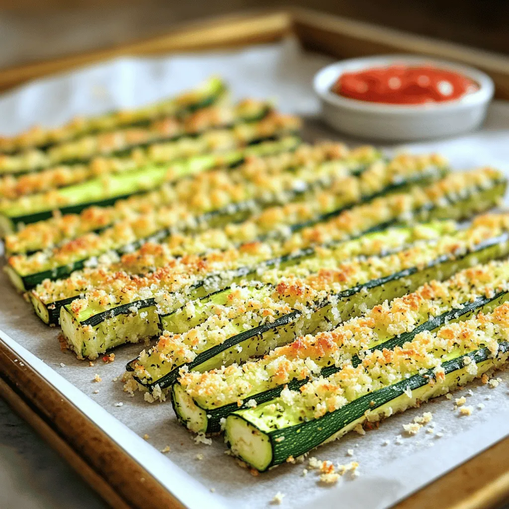 - 2 medium zucchini, trimmed and cut into fry shapes - 1 cup breadcrumbs (opt for whole wheat or panko for extra crunch) - ½ cup grated Parmesan cheese - 1 teaspoon garlic powder - 1 teaspoon onion powder - 1 teaspoon Italian seasoning - Salt and freshly cracked black pepper to taste - 2 large eggs, beaten until smooth - ½ cup all-purpose flour - Cooking spray or a drizzle of olive oil for moisture To make Crispy Parmesan Zucchini Fries, gather these tasty ingredients. Start with two medium zucchinis. Trim and cut them into fry shapes. This helps them cook evenly and makes them easy to grab. For the coating, choose breadcrumbs. Whole wheat or panko adds a nice crunch. Next, you'll need half a cup of grated Parmesan cheese. It gives the fries a rich flavor. Garlic powder, onion powder, and Italian seasoning add more taste. Use one teaspoon of each for the best blend. Don’t forget salt and pepper for extra seasoning. For the batter, you need two large eggs. Beat them until smooth. You'll also need half a cup of all-purpose flour. This helps the coating stick better. Finally, grab cooking spray or olive oil to keep the fries moist while baking. With these ingredients, you can create a snack that’s both easy and fun! - Preheating the Oven Start by preheating your oven to 425°F (220°C). This helps the fries cook evenly. - Preparing the Baking Sheet Line a baking sheet with parchment paper. This makes cleaning easy and keeps fries from sticking. - Mixing the Breadcrumb Coating In a shallow dish, mix 1 cup of breadcrumbs with ½ cup of grated Parmesan cheese. Add 1 teaspoon of garlic powder, 1 teaspoon of onion powder, and 1 teaspoon of Italian seasoning. Sprinkle salt and pepper to taste. Stir well to combine all the flavors. - Setting Up the Breading Station Prepare three bowls for breading. In the first bowl, add ½ cup of all-purpose flour. In the second bowl, place 2 beaten eggs. In the third bowl, pour the breadcrumb mixture you just made. - Coating the Zucchini Fries Take a zucchini fry and dip it into the flour. Make sure it's lightly coated. Next, dip it into the eggs, letting any extra egg drip off. Finally, roll it in the breadcrumb mixture. Press gently to ensure it sticks well. - Arranging on the Baking Sheet Place the coated zucchini fries on the parchment-lined baking sheet. Make sure they are in a single layer and not crowded. This helps them become crispy. - Baking Time and Flipping Method Bake the fries in your preheated oven for 20-25 minutes. Flip them halfway through to ensure both sides get golden brown and crispy. After baking, let them cool for 3-5 minutes before serving. Enjoy with your favorite dip! - Choosing the Right Breadcrumbs Use whole wheat or panko breadcrumbs. They add a satisfying crunch. If you prefer, regular breadcrumbs also work. Just know they might not be as crispy. - Using Cooking Spray or Olive Oil A light spray of cooking spray can help. It gives your fries a golden look and taste. You can also drizzle olive oil for flavor. Just don’t overdo it, or they may become soggy. - Ensuring Even Coverage Coat each fry well. Start with flour, then eggs, and finally breadcrumbs. This order helps the coating stick better. Press gently to make sure the crumbs adhere. - Avoiding Overcrowding on Baking Sheet Place fries in a single layer. Give them space to cook evenly. If they are too close, they can steam instead of crisp up. Flip them halfway through for even cooking. {{image_4}} Adding Different Herbs and Spices You can boost the taste of zucchini fries by adding herbs and spices. Try adding paprika for a smoky flavor. You can also use cumin for a warm spice kick. Fresh herbs like parsley or basil can make your fries more vibrant. Just mix them into the breadcrumb coating for a tasty twist. Cheese Alternatives If you're not a fan of Parmesan, try other cheeses. Asiago or Pecorino Romano can add a unique touch. Nutritional yeast is a great dairy-free option, offering a cheesy flavor without the cheese. Just remember to adjust the amount based on your taste. Air Fryer Instructions Using an air fryer is a quick way to make crispy zucchini fries. Set your air fryer to 400°F (200°C). Place the coated fries in a single layer in the basket. Cook for about 10-15 minutes, shaking halfway through. This method cuts down on oil but keeps the crunch. Pan-Frying Method For a classic approach, you can pan-fry the zucchini fries. Heat oil in a skillet over medium heat. Add the coated fries in batches, cooking until golden brown on each side. This method gives you a nice, crispy texture but will require more oil. Make sure to drain the fries on paper towels to remove any excess oil. Refrigeration Tips After your zucchini fries cool, place them in an airtight container. This keeps them fresh for about 3 days. You can stack them, but add parchment paper between layers to avoid sticking. Freezing Guidelines If you want to save them for later, freeze the fries instead. Lay them flat on a baking sheet and freeze until solid. Then, put them in a freezer-safe bag. They can last up to 3 months in the freezer. Just remember to label the bag with the date. Best Methods for Maintaining Crispiness To reheat, the oven is your best friend. Preheat it to 400°F (200°C). Place the fries on a baking sheet in a single layer. Bake for about 10-15 minutes until they are hot and crispy again. You can also use an air fryer. Set it to 350°F (175°C) and heat for about 5-7 minutes. This keeps them crunchy and tasty! Can I use different vegetables? Yes, you can use other vegetables like carrots, eggplant, or sweet potatoes. Cut them into fry shapes. Follow the same breading and baking steps for tasty results. How do I make these gluten-free? To make these fries gluten-free, use gluten-free breadcrumbs and flour. You can find these options at most grocery stores. Check labels to ensure they meet your dietary needs. What dipping sauces pair well with zucchini fries? Zucchini fries taste great with many dipping sauces. Some popular choices include marinara sauce, ranch dressing, or garlic aioli. You can even try salsa or tzatziki for a fresh twist. How do I tell when they are done baking? Your zucchini fries are done when they turn golden brown and crispy. Bake them for 20-25 minutes, flipping halfway through. Keep an eye on them to avoid burning. Enjoy them hot for the best crunch! You learned how to make crispy Parmesan zucchini fries, from ingredients to storage. Focus on using fresh zucchini, the right breadcrumbs, and cooking methods. Remember, experimenting with flavors and techniques keeps the dish exciting. Store leftovers correctly and reheat to keep that crunch. Enjoy this tasty treat as a side or snack. Your kitchen skills just got a boost with these easy steps!