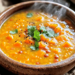 Here is what you need for your One-Pot Carrot Lentil Soup: - 1 tablespoon olive oil - 1 medium onion, finely diced - 2 cloves garlic, minced - 4 large carrots, peeled and diced - 1 cup red lentils, thoroughly rinsed - 1 teaspoon ground cumin - 1 teaspoon ground coriander - 1/2 teaspoon smoked paprika - 4 cups vegetable broth - 1 can (14 oz) diced tomatoes (including juices) - 2 cups baby spinach (optional) - Salt and pepper to taste - Fresh cilantro or parsley for garnishing (optional) These ingredients come together to create a warm and tasty soup. The olive oil adds richness, while onion and garlic give it depth. Carrots add sweetness and color. The red lentils provide protein and a creamy texture. Spices like cumin and coriander bring warmth and earthiness. The vegetable broth serves as the base, while diced tomatoes add acidity and sweetness. If you like greens, baby spinach is a great addition. Don’t forget the salt and pepper; they balance the flavors. Finally, garnishing with fresh herbs makes the soup inviting and fresh. Each ingredient plays a key role in making this dish special. 1. Start by dicing one medium onion into small pieces. This adds flavor to your soup. 2. Next, take four large carrots. Peel and dice them into bite-sized chunks. 3. Rinse one cup of red lentils in cold water. This removes any dust and helps them cook well. 4. Finally, mince two cloves of garlic. This will add a strong, savory taste to your dish. 1. In a large pot, heat one tablespoon of olive oil over medium heat. 2. Once the oil is hot, add the diced onion. Sauté it for about five minutes until soft and clear. 3. Add the minced garlic to the pot. Cook for one more minute, stirring often to release its strong aroma. 4. Now, toss in the diced carrots. Sauté them for about three minutes while stirring to prevent sticking. 5. Stir in the rinsed red lentils along with one teaspoon of ground cumin, one teaspoon of ground coriander, and half a teaspoon of smoked paprika. Mix well to coat the lentils and carrots with the spices. 6. Pour in four cups of vegetable broth and one can of diced tomatoes with their juices. Increase the heat to bring this mixture to a gentle boil. 7. Once boiling, lower the heat and cover the pot. Let it simmer for 25 to 30 minutes. This allows the lentils to soften and the soup to thicken. 1. If you like baby spinach, add two cups during the last five minutes of cooking. Stir until it wilts and blends in. 2. Taste the soup and add salt and pepper to fit your flavor needs. Adjust to your liking. 3. Ladle the warm soup into bowls. Garnish with fresh cilantro or parsley if you want to add a pop of color and flavor. To make the soup even better, use fresh herbs. Fresh cilantro or parsley adds a burst of flavor. You can also add a splash of lemon juice. This gives the soup a bright taste that pairs well with lentils. Don't forget to play with spice levels. If you like heat, add a pinch of red pepper flakes. You can start small and increase it as you taste. Choosing the right pot is key. A heavy-bottomed pot works best for even cooking. It helps prevent burning and sticking. Simmering is very important too. It allows flavors to blend and the lentils to soften. Keep the heat low after boiling. This helps the soup develop a rich, deep taste. Pair your soup with warm bread. A crusty baguette or soft rolls are perfect. They soak up the soup and add texture. You can also suggest sides like a fresh salad. A simple green salad with vinaigrette brightens the meal. This balance makes your meal feel complete and satisfying. {{image_4}} You can switch the red lentils for other legumes. For example, try green or brown lentils. Each type gives a different taste and texture. You might notice green lentils stay firmer than red ones. You can also swap out carrots for sweet potatoes. Sweet potatoes add a nice sweetness. They also bring a lovely color to the soup. Feel free to mix in other veggies too, like bell peppers or zucchini. Just dice them and add them in the same step as the carrots. If you're gluten-free, this soup is safe for you! All the ingredients are naturally gluten-free. Just make sure to check your vegetable broth for any hidden gluten. For a vegan version, this recipe is already vegan. The soup uses no animal products. You can top it with nutritional yeast for a cheesy flavor. This adds a nice twist without using dairy. Want some heat? You can add chili flakes or fresh chili peppers. Start with a small amount and adjust to your taste. This will give your soup a spicy kick. You can also mix in spices like turmeric. Turmeric adds warmth and a golden color. It’s great for health and pairs well with cumin and coriander. Experiment with your favorite spices to find your unique flavor! To store your soup, let it cool first. I place it in the pot on a cool counter or table. Once cool, use airtight containers. Glass or plastic containers work well. Make sure to leave some space in the container for soup expansion when frozen. If you have a lot, divide it into smaller portions. This way, you can enjoy it later without waste. Freezing soup is easy and keeps it fresh. First, make sure it has cooled down completely. Pour the soup into freezer-safe bags or containers. I like to label them with the date. Lay bags flat in the freezer for easy stacking. To thaw, move the soup to the fridge the night before. You can also use cold water to speed up the thawing process. When reheating, I use a pot on the stove. This method helps keep the soup's flavor. Stir often to avoid sticking. If the soup is too thick, add a splash of broth or water. Heat it gently. Avoid boiling, as this can change the texture. Enjoy your soup warm, and savor the rich flavors! One-Pot Carrot Lentil Soup lasts about 5 days in the fridge. Store it in an airtight container to keep it fresh. Make sure it cools down before you seal it up. Yes, you can make this soup in a slow cooker. Just sauté the onion and garlic first. Then, add all the other ingredients to the slow cooker. Cook on low for about 6 hours or on high for about 3 hours. Lentils are full of protein and fiber. They help with digestion and keep you full longer. Carrots are rich in vitamins and good for your eyes. Together, they make this soup both tasty and healthy. This recipe is perfect for meal prep. You can make a big batch and store it in portions. It reheats well and tastes even better the next day. It’s a great option for lunch or dinner during the week. Yes, you can add meat for extra protein. Chicken or turkey works well. Just cook the meat first, then add it to the soup. You can also use cooked sausage or ham for added flavor. This blog post shared a simple and tasty one-pot carrot lentil soup recipe. We covered the key ingredients, step-by-step cooking, and helpful tips. You learned how to enhance flavors, make variations, and store leftovers. Remember, cooking can be fun and easy. Experiment with different herbs or spices. Enjoy your healthy meal and share it with friends and family. Happy cooking!