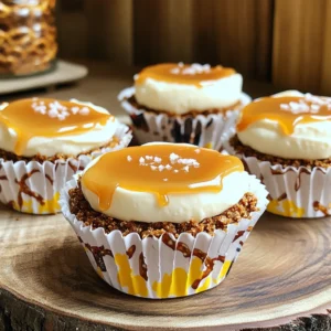 To make these tasty cheesecake cups, gather these items: - 1 cup crushed pretzels - 1/4 cup unsalted butter, melted - 2 tablespoons brown sugar - 8 oz cream cheese, softened - 1/2 cup powdered sugar - 1 teaspoon vanilla extract - 1 cup heavy whipping cream - 1/2 cup caramel sauce, plus extra for drizzling - Sea salt, for garnish You can add your own twist with these options: - Chopped nuts for crunch - Chocolate chips for sweetness - Fresh fruit like strawberries or bananas - A dash of cinnamon for warmth If you need to swap some items, here are some ideas: - Use gluten-free pretzels for a gluten-free treat. - Swap cream cheese for a vegan cream cheese for a plant-based version. - Use a sugar substitute if you want a low-sugar option. - Try using a store-bought crust if you’re short on time. These options help you make this dessert fit your taste and needs. Enjoy the process and have fun with your own ideas! To start, grab a medium bowl. Add 1 cup of crushed pretzels, 1/4 cup melted unsalted butter, and 2 tablespoons brown sugar. Mix these until they look like wet sand. This gives the crust a nice sweet and salty bite. Next, line a muffin tin with cupcake liners. Divide the pretzel mix evenly among them. Press down firmly to make a compact crust. This helps it hold up later. Chill the muffin tin in the fridge for about 15 minutes. Now, take a large bowl and add 8 ounces of softened cream cheese. Beat it with an electric mixer until smooth. This takes about 2 minutes. Slowly add 1/2 cup of powdered sugar and 1 teaspoon of vanilla extract. Keep mixing until there are no lumps. In another bowl, pour in 1 cup of heavy whipping cream. Use clean beaters to whip it until stiff peaks form. This means it is ready! Gently fold the whipped cream into the cream cheese mix. Be careful not to deflate it. Spoon the cheesecake filling into the pretzel crusts. Smooth the tops with a spatula. You want them nice and even. Next, drizzle 1/2 cup of caramel sauce over each cheesecake cup. Let it cascade down the sides for a beautiful look. Finally, sprinkle a pinch of sea salt on top. This adds the perfect sweet and salty touch. Cover the muffin tin with plastic wrap. Place it in the fridge for at least 2 hours. This helps the cheesecake set well. When ready to serve, take them out and enjoy! For a fun touch, serve them in the liners on a platter. You can add a mini pretzel on top for extra flair. Drizzle more caramel down the sides for a stunning finish. To get the best whipped cream, start with cold cream. Use heavy whipping cream for rich results. Pour it into a clean bowl. Beat it on medium speed until you see soft peaks. Then, increase the speed to high. Keep beating until stiff peaks form. Be careful not to overbeat, as it can turn grainy. The perfect whipped cream adds fluffiness to your cheesecake cups. Store your cheesecake cups in the fridge. Cover them with plastic wrap to keep them fresh. They can last up to five days. Serve them cold for the best taste. If you want a fun touch, add a mini pretzel on top. Drizzle extra caramel sauce just before serving for a lovely look. You can enhance these cheesecake cups in many ways. Try adding fresh fruit like sliced strawberries or bananas. Chopped nuts add a nice crunch too. For a chocolate twist, sprinkle mini chocolate chips on top. Each topping can give you a new flavor experience. Enjoy mixing and matching your favorite toppings! {{image_4}} You can play with flavors in your cheesecake cups. Try adding chocolate or peanut butter. To make chocolate cheesecake, mix in melted chocolate with the cream cheese. For a peanut butter twist, add creamy peanut butter to the filling. Both options add rich flavors and fun textures. You can even combine flavors for a unique taste! The pretzel crust is great, but you can switch it up. Use crushed graham crackers for a classic taste. Oreo cookies also make a tasty base. Just crush them and mix with melted butter. You can even use crushed nuts for a gluten-free option. Each crust brings a new twist to your cheesecake cups. If you need gluten-free or vegan options, it's easy to adapt. For gluten-free, swap pretzels with gluten-free pretzels or nuts. Use a dairy-free cream cheese and coconut cream for a vegan filling. Both options keep the dessert tasty while meeting dietary needs. Your friends and family will love the flavors, no matter their diet! To keep your no-bake salted caramel pretzel cheesecake cups fresh, store them in the fridge. Use an airtight container or cover them tightly with plastic wrap. This helps to prevent any odors from the fridge from seeping in. If you used cupcake liners, leave them in the liners for easy serving. These cheesecake cups are best enjoyed fresh, but they can last up to five days in the fridge. The key is to keep them sealed well. Over time, the pretzel crust may soften, but the flavor will still shine through. You can freeze these cheesecake cups for up to a month. To freeze, wrap each cup tightly in plastic wrap. Place them in a freezer-safe container to avoid freezer burn. When ready to enjoy, thaw them in the fridge overnight. Avoid refreezing after thawing, as this can change the texture. Yes, you can use a different cream cheese. Brands like Neufchâtel or vegan cream cheese work well. Just ensure it is softened before mixing. This keeps your cheesecake smooth and creamy. Cream cheese adds richness. So, any swap can change the taste and texture. Feel free to experiment! These cheesecake cups need to chill for at least 2 hours. This allows the filling to set properly. Chilling helps the flavors meld together. If you have time, letting them chill longer is even better. They will taste extra delicious after more time in the fridge. Absolutely! You can make these cheesecake cups a day in advance. Just store them in the fridge. Cover them well with plastic wrap to keep them fresh. This saves you time on the day you want to serve them. You’ll impress your guests with this easy planning! We covered everything to make delicious cheesecake cups, from ingredients to storage. You learned about the best crusts, fillings, and even variations to try. I shared tips for perfect whipped cream and tasty toppings. These cups are easy to customize for any taste. Remember, they store well in the fridge and can even be frozen. Enjoy creating your own version of this fun dessert that everyone will love!