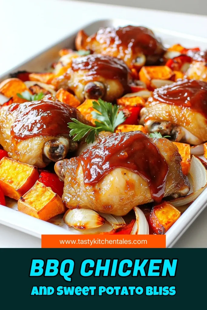 Enjoy a delicious and hassle-free meal with this Sheet-Pan BBQ Chicken & Sweet Potatoes Delight! This easy recipe combines juicy chicken thighs with perfectly roasted sweet potatoes and colorful veggies, all coated in your favorite BBQ sauce. Perfect for busy nights, these flavors come together effortlessly on one baking sheet. Click through to explore the full recipe and make dinner exciting tonight! #BBQChicken #SheetPanMeals #EasyRecipes #HealthyEating