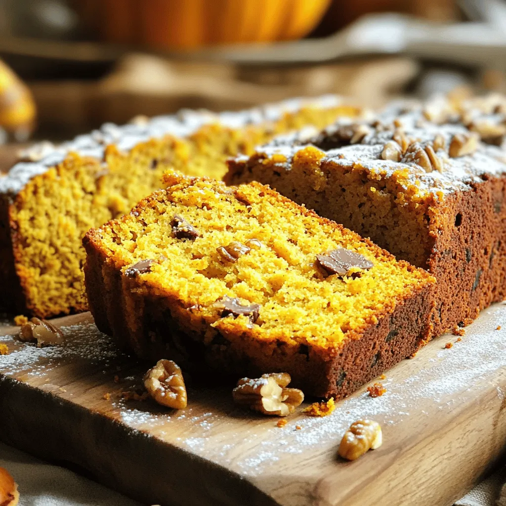 - 1 cup canned pumpkin puree - 1 cup plain Greek yogurt (low-fat) - 1/2 cup honey or maple syrup (your choice) - 2 large eggs - 1 teaspoon vanilla extract - 1 1/2 cups whole wheat flour - 1/2 cup protein powder (vanilla or unflavored) - 1 teaspoon baking soda - 1 teaspoon baking powder - 1 teaspoon ground cinnamon - 1/2 teaspoon ground nutmeg - 1/4 teaspoon salt These ingredients form the base of our tasty bread. The pumpkin puree adds moisture and flavor. The Greek yogurt boosts protein and makes the bread soft. Honey or maple syrup gives it natural sweetness. - 1/2 cup chopped walnuts or pecans - 1/4 cup chocolate chips These add-ins can enhance the taste and texture. Nuts give a nice crunch. Chocolate chips add a sweet touch. You can mix and match these to suit your taste. - Use almond flour instead of whole wheat flour for a gluten-free choice. - Replace honey with mashed bananas or applesauce for lower sugar. These swaps can make your bread fit different diets. They also keep the bread delicious while being healthier. Experimenting can lead to your perfect recipe! Start by preheating your oven to 350°F (175°C). This step is key for even baking. Next, grab a 9x5 inch loaf pan. You can grease it with butter or spray. If you want easier cleanup, line it with parchment paper. This helps when you take the bread out later. In a large mixing bowl, add 1 cup of canned pumpkin puree. Next, add 1 cup of plain Greek yogurt. You can use low-fat yogurt for a lighter option. Then, pour in 1/2 cup of honey or maple syrup, depending on your taste. Crack in 2 large eggs and add 1 teaspoon of vanilla extract. Whisk these ingredients together until you get a smooth mix. This will be your base for the bread. In another bowl, whisk together the dry stuff. Start with 1 1/2 cups of whole wheat flour. Add 1/2 cup of protein powder, baking soda, and baking powder. Use 1 teaspoon of ground cinnamon and 1/2 teaspoon of ground nutmeg. Don’t forget to add 1/4 teaspoon of salt. Mixing these dry ingredients well helps them work together in the bread. If you want to add some crunch, fold in 1/2 cup of chopped walnuts or pecans. For a sweet touch, you can also add 1/4 cup of chocolate chips. Gently mix these extras into your batter. This step is all about flavor and texture, making your bread even more delicious. Now, take the thick batter and pour it into your prepared loaf pan. Use a spatula to spread it evenly. Place the pan in the preheated oven and bake for 50 to 60 minutes. The bread is done when a toothpick inserted in the center comes out clean. This shows that the inside is fully cooked. After baking, take the loaf out of the oven. Let it cool in the pan for about 10 minutes. Then, transfer it to a wire rack. This helps the bread cool completely. Cooling is important because it allows the flavors to settle. Enjoy the delightful smells as your kitchen fills with the aroma of pumpkin and spices! To get the best texture for your Greek yogurt pumpkin protein bread, follow these tips: - Use Room Temperature Ingredients: Make sure your eggs and yogurt are at room temp. This helps them mix better. - Don’t Overmix: When you combine wet and dry ingredients, mix just until blended. Overmixing can make the bread tough. - Check Oven Temperature: Use an oven thermometer. An accurate temperature helps the bread rise properly. Store any leftover bread in an airtight container. Keep it at room temperature for up to three days. For longer storage, wrap it tightly and freeze it. It can last for about three months in the freezer. When ready to eat, thaw it overnight in the fridge. To enjoy your bread fully, try these serving ideas: - Spread Greek Yogurt: Top a slice with Greek yogurt for extra creaminess. - Add a Drizzle of Honey: A bit of honey can enhance the sweetness. - Pair with Nuts: Serve alongside chopped nuts for added crunch. - Enjoy with Cream Cheese: A smear of cream cheese adds a rich flavor. Arrange your slices on a wooden board for a lovely presentation. Enjoy your nutritious delight! {{image_4}} To make this bread gluten-free, swap whole wheat flour with a gluten-free blend. Look for a mix that has xanthan gum, as it helps mimic the texture of wheat flour. Use 1 ½ cups of the gluten-free blend. This ensures your bread remains soft and delicious without gluten. For a vegan option, replace the eggs with flax eggs. To make one flax egg, mix 1 tablespoon of ground flaxseed with 2.5 tablespoons of water. Let it sit for 5 minutes to thicken. Use maple syrup in place of honey. Also, choose a dairy-free yogurt to keep it completely vegan. You can add more flavor to your bread by trying different spices. Consider adding a teaspoon of ginger or a pinch of cloves. These spices add warmth and depth. You might also try a splash of almond or coconut extract for a unique twist. If you enjoy chocolate, mix in a little cocoa powder or extra chocolate chips for a richer flavor. One slice of Greek yogurt pumpkin protein bread has about 150 calories. Each slice contains around 6 grams of protein, thanks to the Greek yogurt and protein powder. You also get about 4 grams of fat and 25 grams of carbs per slice. The whole wheat flour adds fiber, making this bread filling and nutritious. - Canned pumpkin puree: Rich in vitamins A and C, it supports eye health and boosts immunity. - Greek yogurt: Packed with protein and probiotics, it aids digestion and strengthens bones. - Honey or maple syrup: Natural sweeteners that provide antioxidants and energy. - Whole wheat flour: Offers more nutrients and fiber than white flour, promoting heart health. - Nuts: Walnuts or pecans add healthy fats, protein, and crunch, plus they are heart-friendly. Traditional bread often uses refined flour and sugar. This pumpkin bread swaps those for whole wheat flour and natural sweeteners. As a result, it offers more nutrients and fewer empty calories. Each slice brings you wholesome flavors and a good dose of protein, making it a better choice for your health. Yes, you can use plain yogurt. However, Greek yogurt is thicker and creamier. This gives the bread a better texture. If you use plain yogurt, the bread may be less moist. Adjust the baking time if needed, as the texture may change. This bread stays fresh for about five days at room temperature. Keep it in an airtight container to avoid drying out. You can also refrigerate it to extend freshness up to a week. If you want to enjoy it later, freezing is a great option. To freeze this bread, first cool it completely. Wrap it tightly in plastic wrap, then place it in a freezer bag. Make sure to squeeze out excess air before sealing. This helps prevent freezer burn. You can store it in the freezer for up to three months. Absolutely! You can add any nuts or seeds you like. Almonds, pumpkin seeds, or sunflower seeds work well. They add great texture and flavor. Just be sure to chop larger nuts to keep the bread even and easy to slice. You can substitute protein powder with ground oats or almond flour. If you want a lower-protein option, try adding extra whole wheat flour. Just remember that this may change the bread's texture slightly. Always start with less and adjust the dry ingredients as needed. This blog post shows you how to make Greek Yogurt Pumpkin Protein Bread. We covered key ingredients, mixing instructions, and helpful tips. You can customize this bread with various mix-ins and substitutions. Remember to try variations for gluten-free or vegan options. This bread not only tastes great but also offers healthy benefits. Enjoy baking and indulge in a nutritious treat that satisfies your cravings. Dive in and make this easy recipe your own!