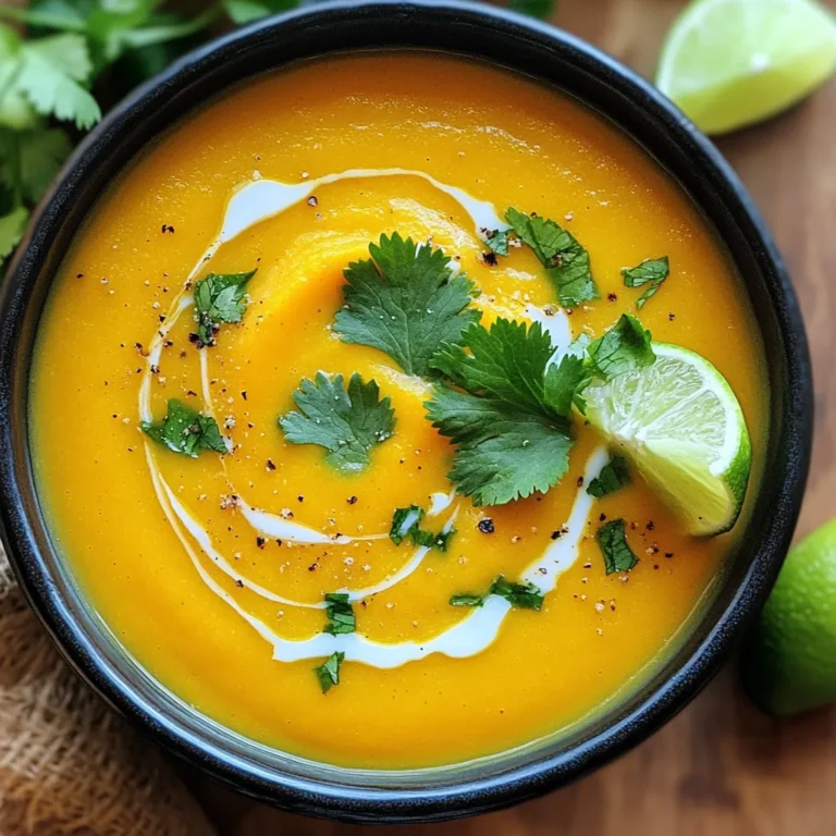 - 1 medium butternut squash, peeled and cut into small cubes - 1 can (400ml) coconut milk - 2 cups vegetable broth (homemade or store-bought) - 1 medium onion, finely diced - 2 cloves garlic, minced - 1 inch fresh ginger, grated - 1 carrot, diced into small pieces - 1 teaspoon ground coriander - 1 teaspoon ground cumin - Salt and freshly ground black pepper, to taste - Fresh cilantro leaves for garnish (optional) - Lime wedges for serving Gathering the right ingredients is key for this soup. The butternut squash gives it a sweet and creamy base. Coconut milk adds richness and a hint of tropical flavor. Using vegetable broth enhances the taste and keeps it plant-based. You’ll want to finely dice the onion to blend well with the squash. Minced garlic and grated ginger add depth and warmth. The carrot brings in a slight sweetness. Ground coriander and cumin give it a nice spice kick. Don't forget to season with salt and pepper for balance. For the final touch, fresh cilantro and lime wedges brighten the soup. The garnish adds color and a zesty flavor. Each ingredient plays a role in crafting a delicious, comforting bowl of soup. To start, peel the butternut squash and chop it into small cubes. This helps the squash cook evenly and quickly. Next, dice the onion finely, mince the garlic, and grate the fresh ginger. Lastly, chop the carrot into small pieces. Now, layer the ingredients in the slow cooker. Start with the butternut squash cubes, then add the diced onion, minced garlic, grated ginger, and diced carrot. This method helps build great flavor in the soup. Next, pour in the vegetable broth and coconut milk. Be sure to mix everything well, so all the ingredients combine nicely. After that, sprinkle the ground coriander and cumin over the top. These spices add a lovely warmth to the soup. Season with salt and freshly ground black pepper to your taste. Stir gently to blend all the flavors together. Now, secure the lid on the slow cooker. Set it to cook on low heat for 6-7 hours, or on high heat for 3-4 hours. The soup is ready when the squash is fork-tender. After the cooking time, it’s time to blend the soup. If you have an immersion blender, use it directly in the slow cooker. This method is easy and keeps the soup warm. If not, carefully transfer the soup in batches to a countertop blender. Blend until it’s creamy and smooth. Finally, taste the soup before serving. Adjust the seasoning by adding more salt or pepper if needed. Let the soup cool for a few minutes before you serve it. Enjoy the rich and creamy flavors! To make your soup rich and creamy, choose a high-quality coconut milk. Look for brands with no additives and a high coconut content. This ensures a smooth texture and a strong coconut flavor. When blending, use an immersion blender directly in the slow cooker. This method is easy and keeps the soup warm. If you use a countertop blender, be careful. Blend in small batches to avoid spills. To boost the soup's flavor, add spices like nutmeg or turmeric. These spices add warmth and richness. Always taste your soup before serving. Adjust the seasoning with more salt or pepper if needed. A little tweak can make a big difference in taste. Garnishing is key for a beautiful soup. Use fresh cilantro leaves for color and flavor. A squeeze of lime adds brightness. Serve the soup in warm bowls for comfort. For a fun touch, drizzle a bit of coconut milk on top. It creates an inviting swirl that looks great. {{image_4}} You can change the butternut squash. Sweet potatoes or carrots work great. They add a nice sweetness and color. You can also use chicken or seafood broth. This will change the soup’s flavor but keep it tasty. Want more protein? Add beans or lentils to the soup. They will make it heartier. You can also top the soup with croutons, nuts, or seeds. This will give it a nice crunch and extra flavor. If you like spice, try adding red pepper flakes or chili powder. This will warm up the soup nicely. For an Asian twist, add lemongrass or Thai basil. These flavors will make the soup unique and aromatic. To keep your soup fresh, store it in an airtight container. Let it cool before sealing. Place it in the fridge right away. It will stay good for about 3 to 5 days. Always check for any off smells or signs of spoilage before eating. If you want to save some for later, freezing is a great choice. Pour the cooled soup into freezer-safe bags or containers. Make sure to leave some space at the top for expansion. Seal tightly and label with the date. This soup can last for up to 3 months in the freezer. To thaw, move it to the fridge overnight or use the microwave on low. You can reheat the soup using a microwave or stovetop. For the microwave, heat in short bursts. Stir in between to prevent hot spots. On the stovetop, warm it on low heat, stirring often. If you see separation, just stir well. It will come back together nicely. Cooking this soup takes time, but it's worth the wait. On low heat, it takes about 6 to 7 hours. If you choose high heat, it will cook in about 3 to 4 hours. The longer cooking time makes the squash tender and the flavors rich. Yes, you can use fresh ginger! Fresh ginger brings a bright and spicy flavor to the soup. It also adds a nice aroma. Fresh ingredients often taste better and give more health benefits. Grate about an inch of fresh ginger for this recipe. Absolutely! This soup is vegan-friendly. It uses only plant-based ingredients. The main flavors come from butternut squash, coconut milk, and vegetable broth. You can enjoy it without any animal products. This soup pairs well with many sides. Here are a few ideas: - Crusty bread for dipping - A simple green salad - Steamed rice or quinoa - Roasted vegetables to add texture These sides add variety and make your meal more filling. Enjoy your cooking! This blog post covered a delicious slow cooker butternut squash coconut soup. We explored ingredients, preparation steps, and cooking times. I shared tips to make your soup creamy and flavorful. Variations offer ways to swap ingredients or add protein. Finally, I discussed storage methods and answered common questions. With this knowledge, you can create a tasty soup that warms the soul. Enjoy experimenting with flavors and making this recipe your own!