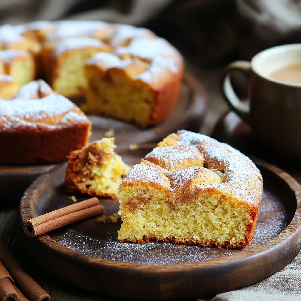 - 2 cups all-purpose flour - 1 cup granulated sugar - 1/2 cup unsalted butter, softened - 1 cup buttermilk - 3 large eggs, at room temperature - 1 tablespoon baking powder - 1 teaspoon baking soda - 1 teaspoon ground cinnamon - 1 teaspoon ground ginger - 1/2 teaspoon ground cardamom - 1/2 teaspoon ground cloves - 1/2 teaspoon ground nutmeg - 1 teaspoon vanilla extract - 1/2 teaspoon salt - 1/2 cup chopped walnuts or pecans (optional) - Powdered sugar, for dusting You can add nuts like walnuts or pecans. They add crunch and flavor. If you enjoy a nutty taste, chop them and mix them into the batter. This step is not needed but can enhance your cake's texture. If you need swaps, here are some ideas: - Use coconut oil instead of butter for a dairy-free option. - Almond milk can replace buttermilk; add a bit of vinegar to mimic its tang. - If you lack eggs, use flaxseed meal mixed with water as an egg replacer. - For gluten-free needs, swap all-purpose flour with a gluten-free blend. These swaps keep your cake tasty while meeting your dietary needs. Adjust as you see fit! Start by preheating your oven to 350°F (175°C). Grease a 9x13 inch baking pan with butter. Lightly dust it with flour, or use parchment paper to make it easy to lift the cake out later. In a large bowl, beat 1/2 cup of softened butter and 1 cup of granulated sugar. Use an electric mixer on medium speed. Mix until it looks light and fluffy, which takes about 3 to 4 minutes. Next, add 3 large eggs, one at a time. Mix well after each egg. Finally, stir in 1 teaspoon of vanilla extract until it is evenly mixed. In another bowl, whisk together 2 cups of all-purpose flour, 1 tablespoon of baking powder, and 1 teaspoon of baking soda. Then, add 1 teaspoon of ground cinnamon, 1 teaspoon of ground ginger, 1/2 teaspoon of ground cardamom, 1/2 teaspoon of ground cloves, 1/2 teaspoon of ground nutmeg, and 1/2 teaspoon of salt. Make sure these spices mix well for a great flavor. Gradually add the dry mixture to the wet mixture. Alternate with 1 cup of buttermilk. Start and end with the flour mixture. Mix on low speed until just combined. Be careful not to overmix, or the cake may turn out tough. If you want nuts, fold in 1/2 cup of chopped walnuts or pecans gently. Pour the batter into the prepared baking pan. Use a spatula to spread it evenly. Place the pan in the oven and bake for 30 to 35 minutes. Check if the cake is done by inserting a toothpick in the center. It should come out clean with a few crumbs. After baking, let the cake cool in the pan for about 10 minutes. Then, transfer it to a wire rack to cool completely. This helps it stay light and fluffy. Once cooled, dust the top with powdered sugar for a sweet finish. Cut into squares and serve with coffee or chai tea for a lovely treat! To keep your cake moist, use room temperature ingredients. This helps the batter mix well. It also keeps the cake light. Buttermilk adds moisture too, so don’t skip it. Be careful not to overmix the batter. Mixing too much can make the cake dense. The right spices make the cake shine. Use fresh spices for the best taste. Ground cinnamon, ginger, cardamom, cloves, and nutmeg create a warm chai flavor. Measure spices carefully; too much can overpower the cake. Mixing the dry spices before adding them ensures an even flavor. Baking requires precision. Always preheat your oven to 350°F (175°C) before baking. This helps the cake rise properly. Grease and flour the baking pan to prevent sticking. Avoid opening the oven door too often while baking. This can cause the cake to sink. Lastly, test the cake with a toothpick before removing it from the oven. If it comes out clean, the cake is done. {{image_4}} You can make this cake gluten-free. Just swap regular flour for gluten-free flour. Look for a blend that works well in baking. You may not need to change other ingredients. Follow the same steps to get a lovely cake. To make this recipe vegan, replace eggs and buttermilk. Use flax eggs instead of real eggs. Mix one tablespoon of ground flaxseed with two and a half tablespoons of water for each egg. For buttermilk, mix plant-based milk with a bit of vinegar. This will give you a similar taste and texture. You can add more spices to boost flavor. Try adding a pinch of ground black pepper for warmth. You might also mix in some cardamom or a splash of almond extract. These small changes can make your cake even more unique and tasty. To keep your Chai Spice Coffee Cake fresh, store it in an airtight container. This will help lock in moisture and flavor. Place it at room temperature if you plan to eat it within a few days. If you want to keep it longer, refrigerate it. Just remember to wrap it well to avoid drying out. You can freeze this cake for later enjoyment. First, let it cool completely. Then, wrap it tightly in plastic wrap. After that, place it in a freezer bag or an airtight container. This way, it can stay fresh for up to three months. When you're ready to enjoy it, thaw it in the fridge overnight. To reheat your cake, preheat your oven to 350°F (175°C). Place the slices on a baking sheet and cover them with foil. Heat for about 10-15 minutes until warm. You can also use a microwave for a quick option. Just heat a slice for about 15-20 seconds. Enjoy your cake warm for the best flavor! Chai spice is a mix of warm, fragrant spices. It often includes cinnamon, ginger, cardamom, cloves, and nutmeg. This blend brings a cozy and rich flavor to drinks and dishes. In this cake, chai spice adds unique aromas that make every bite comforting. Yes, you can use regular milk instead of buttermilk. To make it work, add one tablespoon of vinegar or lemon juice to your milk. Let it sit for five minutes. This will mimic the tangy taste of buttermilk. It will help keep the cake moist and fluffy. The cake can last for about three to four days when stored properly. Keep it covered at room temperature. If you store it in the fridge, it may last up to a week. Always check for any signs of spoilage before eating. Yes, you can use a different pan size. If you use a smaller pan, the cake may take longer to bake. A larger pan may bake faster. Keep an eye on the cake while it bakes. Use a toothpick to check if it's done. Adjust the baking time as needed for best results. To recap, we explored the key ingredients and their substitutions for the chai spice cake. We walked through step-by-step instructions to create a delicious treat. Plus, we shared tips for baking success and handy variations for all diets. Finally, we discussed the best ways to store and reheat the cake. In closing, remember that baking is fun and creative. Don't hesitate to experiment. Your chai spice cake can be a unique reflection of your taste! Enjoy every bite!