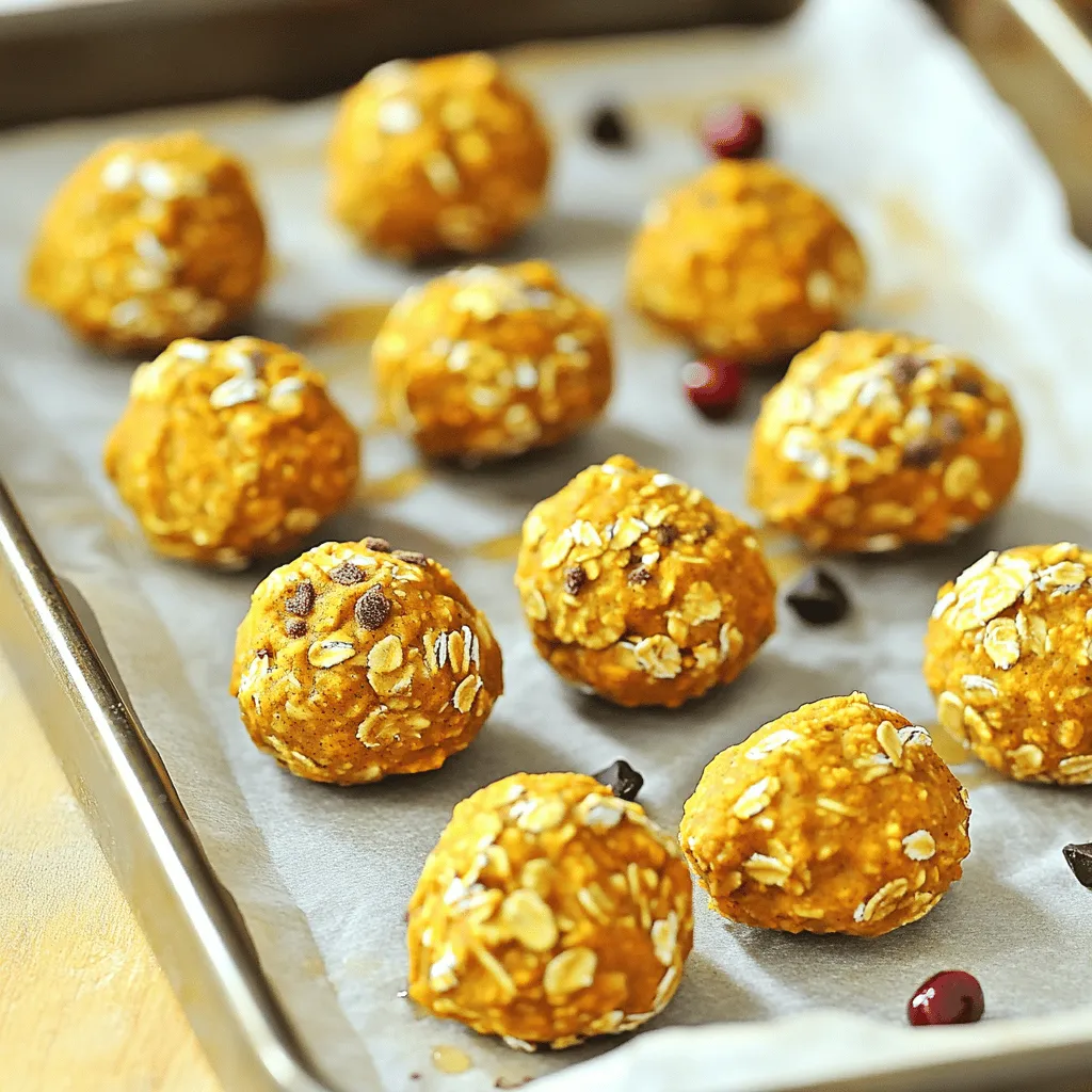 - 1 cup rolled oats - 1/2 cup almond butter (or peanut butter) - 1/2 cup canned pumpkin puree - 1/4 cup honey or maple syrup - 1 teaspoon pumpkin pie spice - 1/2 teaspoon vanilla extract - 1/4 cup ground flaxseed - 1/4 cup chocolate chips or dried cranberries (optional) - A pinch of salt Pumpkin spice energy bites are both tasty and good for you. Here’s why: - Rolled oats: They give you fiber, which helps digestion and keeps you full. - Almond butter: This nut butter has healthy fats that can boost heart health. - Pumpkin puree: It’s packed with vitamins A and C, which support your immune system. - Honey or maple syrup: Both add natural sweetness and provide quick energy. - Pumpkin pie spice: This mix can help with digestion and adds a cozy flavor. - Ground flaxseed: Full of omega-3 fatty acids, flaxseed helps with heart health. You can easily swap out some ingredients to fit your taste or diet: - Nut butter: Use sunflower seed butter for a nut-free option. - Sweetener: Agave syrup works well if you want something different from honey or maple syrup. - Flaxseed: Chia seeds can replace ground flaxseed, giving a similar texture. - Mix-ins: Try dried fruit like raisins or nuts instead of chocolate chips for a twist. These changes keep the energy bites tasty while matching your needs. First, gather all your ingredients. You will need rolled oats, almond butter, pumpkin puree, and honey or maple syrup. You also need pumpkin pie spice, vanilla extract, ground flaxseed, chocolate chips or dried cranberries, and a pinch of salt. This snack is easy to make and requires just 15 minutes of prep time. In a large bowl, mix the rolled oats, almond butter, pumpkin puree, and honey. Stir well until it looks smooth. Next, add the pumpkin pie spice, vanilla extract, ground flaxseed, and salt. Mix until everything is combined. If you want extra flavor, gently fold in chocolate chips or dried cranberries. This step adds a nice touch to your energy bites. Now, chill the mixture in the fridge for about 30 minutes. This helps it firm up. After chilling, take small portions and shape them into balls that are about one inch wide. Place the bites on a parchment-lined baking sheet. You can also store them in an airtight container. For best taste, keep them in the fridge for one week, or freeze for three months. Enjoy your tasty and healthy snack! To get the right texture for your pumpkin spice energy bites, focus on balance. Use rolled oats for chewiness. Almond butter adds creaminess, while pumpkin puree gives moisture. If the mixture feels too wet, add a bit more oats or flaxseed. This will help bind the bites well. Keep your energy bites fresh by storing them in the fridge. Use an airtight container for best results. They last about a week. If you want to keep them longer, freeze them. Just make sure to divide them into portions. This way, you can grab a few whenever you need a snack. Make your energy bites look great! Roll them in shredded coconut or crushed nuts. This adds an extra layer of flavor and a nice touch. You can also arrange them on a pretty plate or in a jar. A fun touch is to place them in colorful cupcake liners. This makes them perfect for sharing! {{image_4}} You can play with flavors to make these energy bites your own. Try adding different spices, like cinnamon or nutmeg, for extra warmth. You could also use sunbutter instead of almond butter. If you like a bit of zest, mix in some orange zest. For a fun twist, swap the pumpkin puree for sweet potato or butternut squash puree. Each change gives a new taste to your energy bites. If you have dietary needs, you can still enjoy these bites. For a nut-free option, use sunflower seed butter. To make these bites vegan, replace honey with maple syrup. Use gluten-free oats to ensure they fit a gluten-free diet. These simple swaps keep the bites tasty and safe for everyone. Serve these bites as snacks at parties or gatherings. They are great for lunchboxes, too. You can roll them in shredded coconut or crushed nuts for a cool look. Pair them with fruit or yogurt for a wholesome meal. Store them in cute jars for a fun gift idea. Enjoy these bites anytime you need a quick pick-me-up! To keep your Pumpkin Spice Energy Bites fresh, store them in an airtight container. Place the container in the refrigerator. This will help them stay tasty for up to one week. If you want to keep them longer, freezing is a great option. If you need to save your energy bites for a long time, freezing works well. First, shape the bites and place them on a baking sheet. Make sure they do not touch. Freeze them for about an hour until firm. Then, transfer the bites to a freezer-safe bag or container. You can freeze them for up to three months. Just remember to label the bag with the date. Check your energy bites before eating them. If they smell off or look moldy, throw them away. If they feel sticky or have changed color, they may be bad. Always trust your senses. When in doubt, do not eat them. Pumpkin spice energy bites are small, no-bake snacks packed with flavor and nutrients. They combine oats, almond butter, and pumpkin puree. These bites are sweetened with honey or maple syrup. The mix also includes pumpkin pie spice, flaxseed, and optional chocolate chips or cranberries. They make a great snack for any time of day. Yes, you can easily make these energy bites vegan. Simply swap the honey for maple syrup. Use almond butter or any nut butter you like. This way, you keep the yummy taste without any animal products. You can find pre-made pumpkin spice energy bites at health food stores and some grocery stores. Look in the snack aisle or the section for health foods. Many brands offer these bites, but check the ingredient list to ensure they meet your needs. These energy bites last about one week in the fridge. For longer storage, you can freeze them for up to three months. Make sure to keep them in an airtight container. This helps to keep them fresh and tasty. This blog post explored how to make delicious pumpkin spice energy bites. We covered the essential ingredients, their health benefits, and even substitutions. I shared step-by-step instructions and tips to get the perfect texture. You can try different flavor combos and adapt for dietary needs. Storing and freezing methods ensure your bites last longer. Remember, these energy bites are not just tasty; they are good for you. With this guide, you can enjoy them anytime and impress your friends with your skills. Get ready to make these tasty treats!