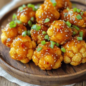 - 1 medium head of cauliflower, cut into bite-sized florets - 1 cup all-purpose flour - 1 cup cornstarch - 1 teaspoon garlic powder - 1 teaspoon ground ginger - 1 teaspoon salt - 1/2 teaspoon freshly ground black pepper - 1 cup cold water - Oil for frying (vegetable or peanut oil works best) To make great General Tso’s Cauliflower Bites, start with fresh cauliflower. Cut the cauliflower into small florets. This helps them cook evenly and get crispy. The batter is important, too. Combine flour, cornstarch, and seasonings for a crunchy coating. You can use any oil that can handle high heat for frying. Vegetable oil is common, but peanut oil adds flavor. - 3 tablespoons soy sauce (or tamari for a gluten-free option) - 2 tablespoons rice vinegar - 2 tablespoons honey or maple syrup for a vegan alternative - 2 cloves garlic, finely minced - 1 tablespoon freshly grated ginger - 1 teaspoon sesame oil - 1/2 teaspoon red pepper flakes (adjust for spice preference) - Chopped green onions and sesame seeds for garnish For the sauce, choose soy sauce or tamari based on your diet. The sweetness comes from honey or maple syrup, making it tasty. Aromatics like garlic and ginger add depth and flavor. Use sesame oil for a rich finish. Red pepper flakes give the sauce a nice kick. Finally, garnish with green onions and sesame seeds for a pop of color and taste. First, rinse the cauliflower under cold water. This helps remove dirt. Next, cut the cauliflower into bite-sized florets. Try to keep them even for uniform cooking. After cutting, pat the florets dry with a paper towel. This step is key for getting crispy bites when frying. In a large bowl, mix the dry ingredients. Combine one cup of all-purpose flour, one cup of cornstarch, one teaspoon of garlic powder, one teaspoon of ground ginger, one teaspoon of salt, and half a teaspoon of black pepper. Next, slowly add one cup of cold water. Whisk until the batter is smooth. It should be thick enough to coat but not too thick to clump. Choose a frying oil, like vegetable or peanut oil. Pour enough oil into a deep pan to reach about two inches deep. Heat the oil over medium-high heat until it reaches 350°F (175°C). To check if the oil is ready, drop in a small spoonful of batter. If it sizzles and rises, the oil is hot enough. Dip each cauliflower floret into the batter. Make sure it is fully coated. Carefully place the battered florets into the hot oil in small batches. Avoid overcrowding the pan. Fry them for about 5-7 minutes, turning them occasionally. They should turn golden brown and crispy. Once done, use a slotted spoon to remove them and place them on a paper towel-lined plate. In a medium saucepan, combine three tablespoons of soy sauce, two tablespoons of rice vinegar, and two tablespoons of honey or maple syrup. Add two minced garlic cloves, one tablespoon of freshly grated ginger, one teaspoon of sesame oil, and half a teaspoon of red pepper flakes. Stir well and bring the sauce to a gentle simmer. Cook for 3-5 minutes, stirring occasionally, until it thickens slightly. In a large mixing bowl, add the crispy cauliflower. Pour the hot sauce over the bites. Gently toss to coat the cauliflower evenly. Be careful not to break the florets. Transfer the coated cauliflower to a serving dish. For garnish, sprinkle chopped green onions and sesame seeds on top. This adds a nice touch to your dish. To get crispy cauliflower bites, start with proper drying. After rinsing, use a paper towel to pat each floret dry. This step is key. Moisture makes them soggy. Next, manage the oil temperature. Heat your oil to about 350°F (175°C). You can test it by dropping in a bit of batter. If it bubbles and rises, you're ready to go. Keeping the oil hot helps the batter crisp up quickly. For extra flavor, consider adding spices. A pinch of smoked paprika or cayenne can boost taste. Adjust spice based on your heat preference. You can also customize the sweetness level. If you like it sweeter, add more honey or maple syrup. Just remember, balance is essential. Baking or air frying can be healthier options. To bake, preheat your oven to 425°F (220°C). Spread the battered florets on a baking sheet and spray with oil. Bake for about 20-25 minutes, flipping halfway through. For air frying, set your air fryer to 375°F (190°C). Place the florets in the basket and cook for 15-20 minutes. Check for crispiness and adjust time as needed. Both methods can yield tasty results without deep frying. {{image_4}} You can make General Tso’s Cauliflower Bites vegan. Instead of honey, use maple syrup. It adds sweetness without animal products. For a gluten-free option, switch to tamari instead of soy sauce. This keeps the flavor rich while catering to dietary needs. You might want to add protein to your dish. Chicken works well and adds heartiness. Simply cut it into bite-sized pieces and coat it like the cauliflower. Tofu is another great choice. Use firm tofu, press it to remove water, and cut it into cubes. Coat and fry it just like the cauliflower for a tasty twist. You can adjust the sauce to match your taste. If you love heat, add more red pepper flakes for a spicy kick. To balance heat, increase the honey or maple syrup for sweetness. You can also try different ingredients like hoisin sauce or chili paste for unique flavors. Each change gives your dish a new life! To store leftover cauliflower bites, let them cool down first. Place them in an airtight container. Keep the container in the fridge. These bites stay fresh for up to three days. Reheating them in an oven helps keep them crispy. If you want to freeze your cauliflower bites, first let them cool completely. Arrange them in a single layer on a baking sheet. Freeze them for about an hour. Once frozen, transfer the bites to a freezer bag. They will keep well for up to three months. When you're ready to eat, reheat them in the oven for the best texture. General Tso’s cauliflower bites last about three days in the fridge. If you freeze them, they stay fresh for about three months. Always check for any signs of spoilage before eating. Enjoy your delicious bites while they are at their best! General Tso’s Cauliflower Bites is a tasty dish made with cauliflower florets. It has roots in Chinese-American cuisine. This dish gives a fun twist to the classic General Tso’s chicken, using crispy cauliflower instead. The bites are coated in a sweet and spicy sauce, making them a perfect snack or appetizer. Yes, you can bake General Tso’s Cauliflower. To do this, preheat your oven to 425°F (220°C). After coating the cauliflower in batter, place the florets on a lined baking sheet. Spray them lightly with cooking oil. Bake for about 20-25 minutes, turning halfway through, until they are golden brown and crispy. The result will be less oily, but still delicious. To keep your cauliflower crispy, follow these tips: - Pat Dry: Make sure to dry the cauliflower well before battering. - Right Oil Temperature: Keep the oil hot while frying. This helps the batter to crisp up. - Avoid Overcrowding: Fry in small batches. Crowding lowers the oil temperature. - Rest on Paper Towels: Place fried bites on paper towels to absorb excess oil. You can enjoy General Tso’s Cauliflower Bites with several side dishes: - Steamed Rice: White or brown rice pairs nicely. - Noodles: Lo mein or fried rice adds more flavor. - Vegetable Stir-Fry: A mix of colorful veggies complements the bites. - Dipping Sauce: Serve with extra sauce for dipping. These options make your meal fun and filling! You’ve learned how to make General Tso’s Cauliflower Bites, from ingredients to cooking. We covered key tips for crispy bites and flavor boosts. Whether you bake, fry, or try unique variations, there's an option for everyone. Storing leftovers or freezing them keeps your bites fresh longer. With this easy guide, you can create a tasty dish to share. Get ready to impress friends and family with your cooking skills!