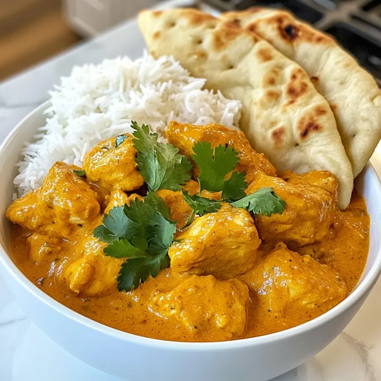 - 500g chicken breast, diced into bite-sized pieces - 200g plain yogurt - 2 tablespoons garam masala - 1 tablespoon ground cumin - 1 tablespoon ground coriander - 1 teaspoon turmeric powder - 1 teaspoon cayenne pepper (adjust for spice) - 2 tablespoons olive oil - 1 large onion, finely chopped - 3 cloves of garlic, minced - 1-inch piece of ginger, freshly grated - 2 ripe tomatoes, pureed - 200ml coconut milk - Fresh cilantro leaves, for garnish - Salt and black pepper to taste - 500g chicken breast = about 1.1 lbs - 200g yogurt = approximately 0.44 lbs or ¾ cup - 2 tablespoons = 30 ml - 1 tablespoon = 15 ml - 1 teaspoon = 5 ml - 200ml coconut milk = about 0.85 cups - For chicken, I suggest using organic brands for better quality. - Greek yogurt works best; try Fage or Oikos. - Look for high-quality garam masala from brands like Spice Islands or McCormick. - For olive oil, choose extra virgin options; I recommend California Olive Ranch. - Choose canned coconut milk from brands like Thai Kitchen or Aroy-D for richness. - Fresh cilantro can often be found from local farmers or organic sections in stores. This list gives you everything you need for Gordon Ramsay’s Chicken Tikka Masala. Each ingredient plays a key role in creating a balanced dish that is rich in flavor. {{ingredient_image_2}} Start by mixing the yogurt with spices. In a big bowl, combine: - 200g plain yogurt - 2 tablespoons garam masala - 1 tablespoon ground cumin - 1 tablespoon ground coriander - 1 teaspoon turmeric powder - 1 teaspoon cayenne pepper - Salt to taste Add the diced chicken breast to the bowl. Make sure every piece is coated well. For the best flavor, let the chicken sit in the fridge for at least 1 hour. If you have more time, marinate it overnight. Heat 2 tablespoons of olive oil in a large skillet over medium heat. Once the oil is hot, add one large, finely chopped onion. Cook it for 7-8 minutes until it turns golden brown. Stir it often to avoid burning. Next, add 3 cloves of minced garlic and 1 inch of freshly grated ginger. Cook these for 2 more minutes, stirring to release their great smells. Then, add the marinated chicken to the skillet. Cook it for about 5-6 minutes, turning the pieces until they are browned on all sides. After browning the chicken, pour in 2 ripe pureed tomatoes and the last tablespoon of garam masala. Let this cook for about 5 minutes. This step allows the flavors to mix well. Now, reduce the heat and stir in 200ml of coconut milk. Let the curry simmer for 10 minutes. This helps the chicken cook fully and makes the sauce rich and creamy. Finally, taste it! Adjust the salt and pepper if needed. For a nice touch, garnish with fresh cilantro leaves before serving. Enjoy your Chicken Tikka Masala! To make Chicken Tikka Masala shine, use fresh spices. Fresh spices boost flavor. Always taste as you cook. This helps you adjust flavors as needed. For a deeper flavor, let the sauce simmer longer. The coconut milk adds creaminess, but don’t rush it. Serve with warm naan or rice for the best meal! One big mistake is not marinating long enough. Marinate the chicken for at least one hour. If you have time, marinate overnight for more flavor. Another mistake is cooking on high heat. This can dry out the chicken. Always cook on medium heat for juicy pieces. Stir the sauce often to prevent sticking. Marinating the chicken is key. I recommend at least one hour. However, overnight gives the best results. The yogurt helps tenderize the meat. It also absorbs all those spices. For busy cooks, you can marinate in the morning and cook at night. This method saves time and ensures a tasty dish. Pro Tips Marination Magic: Letting the chicken marinate overnight intensifies the flavors and ensures a juicier texture. Onion Perfection: Cooking the onions until golden brown caramelizes their natural sugars, adding depth to the dish. Spice Control: Adjust the cayenne pepper based on your spice tolerance; start with less if you're unsure! Coconut Creaminess: For an extra creamy sauce, use full-fat coconut milk, which enhances the richness of the curry. {{image_4}} You can make a great vegetarian version of Chicken Tikka Masala. Simply swap the chicken for paneer or tofu. Both options soak up flavors well. Use the same marinade for these ingredients. You can also add mixed vegetables like bell peppers or spinach for extra color and nutrients. Just remember, cook the paneer or tofu until golden before adding the sauce. If you love heat, you can easily spice up your Chicken Tikka Masala. Add more cayenne pepper to the marinade. You can also include fresh green chilies while cooking. If you want a smoky flavor, try adding some smoked paprika. Taste as you go to ensure the spice level suits your palate. Serving Chicken Tikka Masala with the right sides makes the meal even better. I recommend fluffy basmati rice or warm naan bread. Both soak up the rich sauce perfectly. You might also consider a fresh salad or cucumber raita to cool the heat. For a special touch, garnish with fresh cilantro to add color and flavor. You can store leftover Chicken Tikka Masala in the fridge. Place it in an airtight container. This helps keep the dish fresh. It will stay good for up to three days. When you want to eat it, check the smell and look for any changes. If it seems off, throw it away. You can also freeze Chicken Tikka Masala. Put it in a freezer-safe container or bag. Make sure to remove as much air as possible. This helps prevent freezer burn. It can last for about three months in the freezer. When you are ready to eat it, thaw it in the fridge overnight. To reheat Chicken Tikka Masala, you have a few options. The best way is to use the stove. Heat it on low, stirring often. This helps it warm evenly. If you're in a rush, you can use the microwave. Place it in a microwave-safe dish, cover it, and heat in short bursts. Stir in between to avoid hot spots. Always check the temperature before eating. It should reach 165°F (74°C) to be safe. To adjust spice levels, start with less cayenne pepper. You can always add more later. If you want a milder dish, skip the cayenne altogether. Instead, add more yogurt to balance the heat. For a spicier version, increase the cayenne or add green chilies. Taste as you go to find your sweet spot. Yes, you can use different proteins in this recipe. Chicken is classic, but try shrimp or tofu for variety. If using shrimp, cook it quickly to avoid overcooking. For tofu, press it first to remove excess water. This helps it absorb flavors better. Feel free to experiment with your favorite proteins. Serve your Chicken Tikka Masala with fluffy basmati rice or warm naan bread. Both soak up the creamy sauce well. A simple cucumber salad adds freshness and crunch. You can also serve it with raita, a yogurt-based side that cools the heat. These sides create a balanced meal that everyone will enjoy. This blog post covered the main parts of making Chicken Tikka Masala. We went over the best ingredients, how to cook the chicken, and make the sauce. I shared tips to avoid common mistakes and secrets from Chef Ramsay. You also learned about fun variations and how to store leftovers. Remember, adjusting spices and picking sides can make this dish unique. Use these tips to make your Chicken Tikka Masala special and delicious. Enjoy your cooking journey!