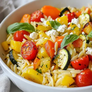 - 1 cup orzo pasta - 2 cups mixed seasonal vegetables (like zucchini, bell peppers, cherry tomatoes, and carrots) - 3 tablespoons extra virgin olive oil - 1 teaspoon dried oregano - 1 teaspoon garlic powder - Salt and freshly cracked black pepper, to taste - ½ cup feta cheese, crumbled (optional) - Fresh basil leaves for garnish - Juice of 1 fresh lemon - You can add fresh spinach for extra color and nutrients. - Cherry tomatoes add sweetness and juiciness. - A sprinkle of red pepper flakes gives a nice kick. - If you don’t have orzo, try using quinoa or rice. - Use any seasonal vegetables you have on hand. Carrots, broccoli, or asparagus work well. - Swap feta with goat cheese or omit it for a dairy-free option. - Olive oil can be replaced with avocado oil or melted butter for a different flavor. This dish is simple yet packed with flavor. You can easily mix and match ingredients based on what you like or have in your kitchen. Enjoy creating your own version! {{ingredient_image_2}} Start by preheating your oven to 425°F (220°C). This high heat helps the vegetables roast well and caramelize nicely. Next, rinse and chop your mixed seasonal vegetables. You want them in bite-sized pieces. Try to keep them uniform for even cooking. Some great options are zucchini, bell peppers, cherry tomatoes, and carrots. In a large bowl, mix the chopped vegetables with 2 tablespoons of olive oil, dried oregano, garlic powder, salt, and pepper. Toss the vegetables until they are fully coated with the oil and spices. Spread them out on a baking sheet in a single layer. Roast them for about 20-25 minutes. Halfway through, stir them gently to promote even cooking. You want them to be golden and fork-tender. While the vegetables roast, bring a pot of salted water to a boil. Add 1 cup of orzo pasta and cook it according to the package instructions, about 8-10 minutes. Once done, drain the orzo and set it aside. In a large serving bowl, combine the roasted vegetables and the cooked orzo. Drizzle with the last tablespoon of olive oil and the juice of one fresh lemon. Toss everything gently until well mixed. If you like, sprinkle crumbled feta cheese on top just before serving. This adds a creamy texture and tangy flavor. Serve the dish in shallow bowls and garnish with fresh basil leaves. A lemon wedge on the side adds color and extra flavor when squeezed over the dish. Enjoy every bite! To get the best roasted vegetables, choose a mix that has color and texture. Use zucchini, bell peppers, cherry tomatoes, and carrots. Cut them into bite-sized pieces. This helps them cook evenly. Toss the veggies with olive oil, oregano, garlic powder, salt, and pepper. Make sure they are coated well. Spread them out on a baking sheet. This keeps them from steaming and helps them caramelize. Roast them at 425°F (220°C) for 20-25 minutes. Stir them halfway for even cooking. They should be tender and golden. Cooking orzo is simple. Bring a pot of salted water to a boil. Add the orzo and cook according to package instructions for about 8-10 minutes. You want it to be al dente, not mushy. Test it a minute before the time is up. Once it’s ready, drain it well. Do not rinse it, as that removes the starch that helps the sauce stick later. To make your dish look great, serve the roasted vegetable orzo in shallow bowls. This allows the colors to shine. Garnish with fresh basil leaves for a pop of green. Add a lemon wedge on the side. This gives a nice touch and a burst of flavor when squeezed over the dish. The key is to make it look as good as it tastes! Pro Tips Choose Seasonal Vegetables: Opt for seasonal vegetables to enhance flavor and nutritional value. The freshest produce will always yield the best results. Don't Overcrowd the Baking Sheet: Spread the vegetables out in a single layer for even roasting. Overcrowding can lead to steaming instead of roasting. Reserve Pasta Water: If you find your orzo is too dry after mixing, add a splash of reserved pasta cooking water to loosen it up and add flavor. Serve Warm: This dish is best enjoyed warm. If making ahead, reheat gently to preserve the texture of the vegetables and orzo. {{image_4}} You can mix and match vegetables in this dish. Use what you love or what you have. Some great choices are: - Zucchini - Bell peppers - Cherry tomatoes - Carrots - Eggplant - Broccoli Each vegetable brings its own taste and texture. Roasting makes them sweet and flavorful. Adding protein boosts the dish. You can use: - Grilled chicken - Chickpeas - Shrimp For a meat option, grill chicken and cut it into pieces. For a vegan choice, toss in chickpeas right before serving. This makes your meal hearty and filling. Seasoning can change the whole dish. Try these options for a twist: - Fresh herbs like thyme or rosemary - Spices like cumin or smoked paprika - A splash of balsamic vinegar These flavors add depth. Don't be afraid to experiment! A new spice can create a whole new dish. Store your roasted vegetable orzo in an airtight container. It will stay fresh for up to three days in the fridge. When you want to eat it again, check the smell and look for any changes in color. If it looks good, you’re ready to enjoy! To freeze leftover orzo, place it in a freezer-safe container. It can last for up to three months in the freezer. When you freeze it, make sure to leave some space at the top of the container. This allows for expansion as it freezes. When you’re ready to eat your orzo, you can reheat it in a few ways. For the best texture, use the stovetop. Add a splash of water or olive oil to a pan and heat over medium. Stir it often until warm. You can also use the microwave. Place the orzo in a bowl and cover it. Heat for one minute, then stir. If it's still cold, heat for another 30 seconds or until warm. Orzo is a type of pasta that looks like rice. It's small and often used in soups or salads. Made from semolina flour, orzo cooks quickly and adds a nice texture to dishes. You can find it in most grocery stores. Yes, you can easily make roasted vegetable orzo vegan. Simply leave out the feta cheese. You can add a splash of lemon or a sprinkle of nutritional yeast for a cheesy flavor. This keeps the dish tasty and plant-based. Roasted vegetable orzo lasts about 3 to 5 days in the fridge. Store it in an airtight container to keep it fresh. Reheat it in the microwave or on the stove with a splash of water to bring back some moisture. Absolutely! You can use other cheeses like goat cheese, mozzarella, or Parmesan. Each cheese brings a different flavor and texture. Just choose the one that you enjoy most, and add it to your dish for a tasty twist. This post covers all you need for roasted vegetable orzo. You learned about key ingredients, step-by-step cooking, and helpful tips. I shared different ways to change this dish, like adding proteins or trying new veggies. You also got storage advice to keep leftovers fresh. Remember, cooking should be fun and creative. Use this guide to make your roasted vegetable orzo shine in your kitchen. Enjoy your cooking journey!