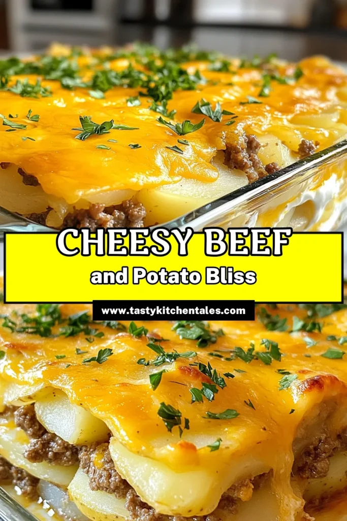 Indulge in this comforting Cheesy Ground Beef Potato Casserole, the perfect dish for cozy family dinners! Combining seasoned ground beef, creamy sauce, and layers of thinly sliced potatoes, this easy ground beef recipe is a must-try. It's cheesy, hearty, and a delicious spin on classic potato casserole recipes. Make this cheesy potato bake tonight and enjoy a satisfying meal that everyone will love. Save the recipe! #CheesyGroundBeefCasserole #PotatoCasseroleRecipes #ComfortFoodCasserole #EasyGroundBeefRecipes