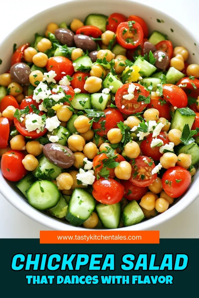 Discover the vibrant and refreshing Zippy Mediterranean Chickpea Salad, a perfect dish for any occasion! With chickpeas, cherry tomatoes, cucumber, olives, and a zesty lemon-olive oil dressing, this salad bursts with flavor and is ready in just 15 minutes. Perfect for meal prep or a summer picnic, it's healthy and delicious! Click to explore the full recipe and enjoy a taste of the Mediterranean today! #MediterraneanSalad #ChickpeaRecipes #HealthyEating #SaladRecipes