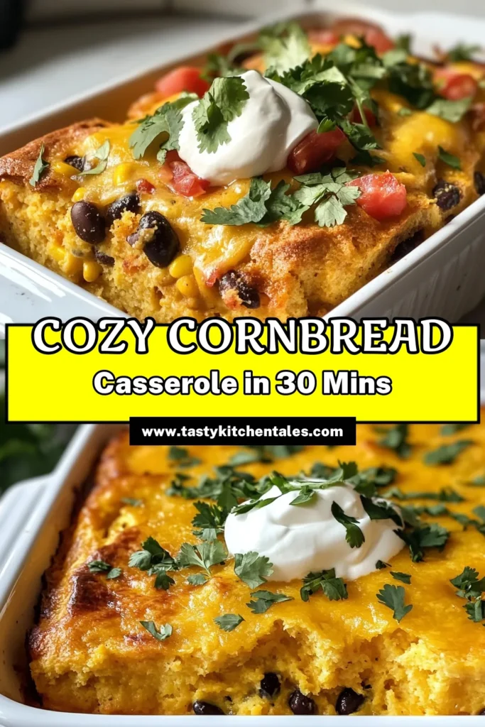 Looking for a quick and easy cornbread casserole recipe? Try this delicious cheesy cornbread casserole with black beans that's ready in just 35 minutes! Perfect for a cozy dinner, this five-minute cornbread casserole combines cornbread mix, milk, creamed corn, and melty cheddar for incredible flavor. Save this quick cornbread casserole recipe for your next gathering! #CornbreadCasserole #EasyRecipes #CheesyCornbread #QuickMeals