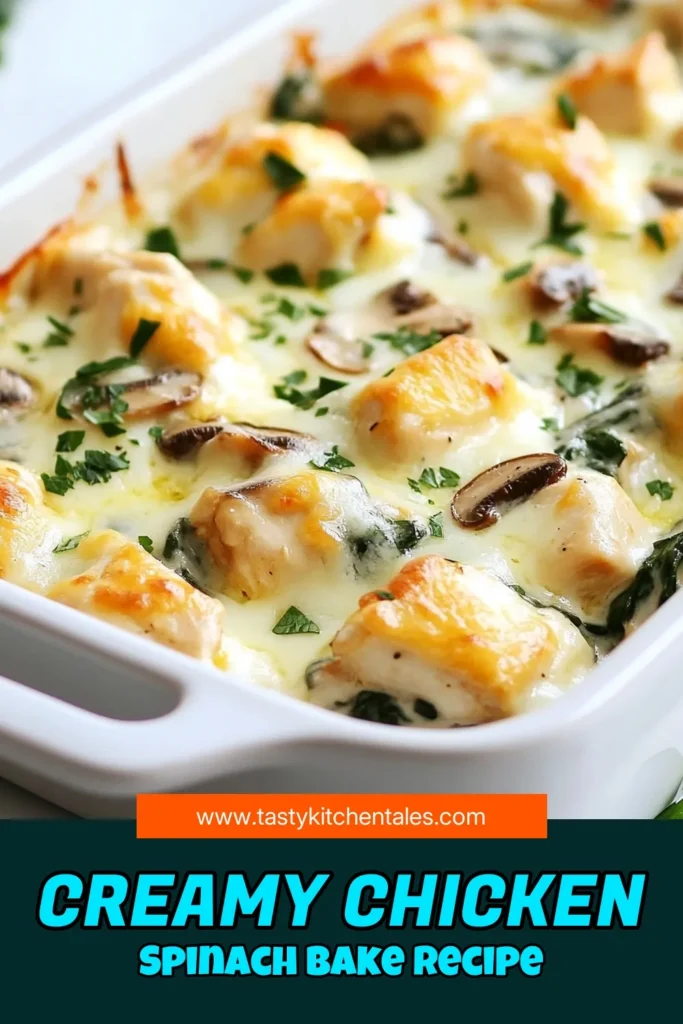 Discover this delicious low carb chicken bake that's perfect for dinner! Our creamy spinach mushroom recipe combines tender chicken, fresh spinach, and mushrooms with a rich cheese blend for a hearty dish. This keto chicken spinach bake is an easy chicken casserole that's both healthy and satisfying. Save this recipe for a quick, nutritious meal your family will love! Try it today! #LowCarb #HealthyRecipes #Keto #EasyChickenRecipes