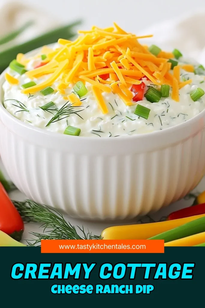 Indulge in this Protein-Packed Cottage Cheese Ranch Dip that’s perfect for gatherings or a healthy snack! Made with creamy cottage cheese, Greek yogurt, and fresh veggies, this dip is not only delicious but also nutritious. It's easy to prepare and can be customized with your favorite ingredients. Ready in just 40 minutes, serve it with veggies or chips for a crowd-pleaser. Click through for the full recipe and elevate your snacking game! #CottageCheeseDip #HealthySnacks #AppetizerRecipes #RanchDip