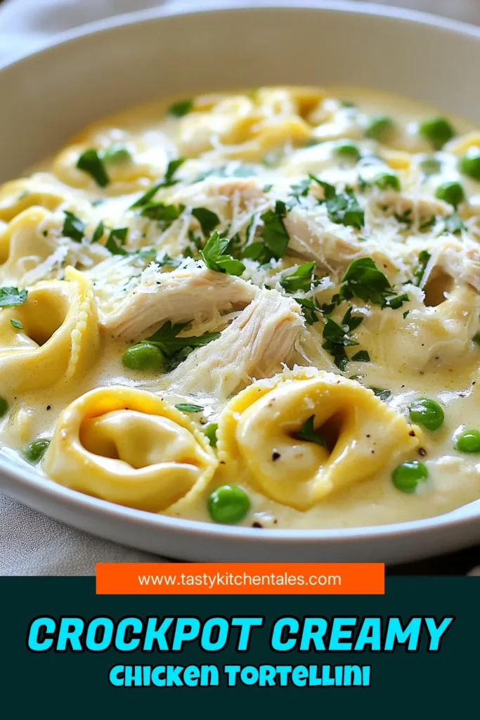 Indulge in this easy Crockpot Chicken Alfredo recipe featuring creamy tortellini! This comforting chicken tortellini Alfredo dish is perfect for busy nights and offers a rich flavor everyone will love. With simple ingredients, you'll create a delicious creamy tortellini dish that's ready to impress. Save this recipe for easy slow cooker meals your family will crave! Try it today! #CrockpotRecipes #ComfortFood #EasyMeals #AlfredoTortellini