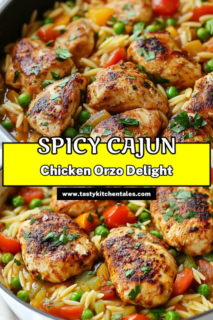 Looking for a delicious one pan dinner? Try this Cajun Chicken Orzo Skillet! This easy chicken recipe combines tender Cajun chicken with flavorful orzo, fresh veggies, and spices for a quick meal that your family will love. Ready in just 30 minutes, it's perfect for busy weeknights. Don’t miss out—save this Cajun chicken orzo recipe for your dinner rotation! #CajunChickenSkillet #OrzoRecipe #OnePanDinner #EasyChickenRecipes
