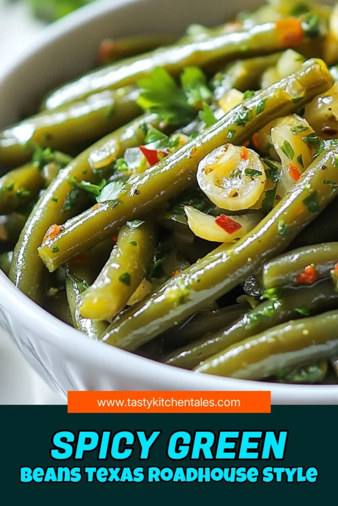 Discover the ultimate spicy green beans recipe with these Copycat Texas Roadhouse green beans! This easy vegetable side dish features sautéed green beans with garlic, smoky paprika, and a kick from crushed red pepper flakes. Perfect for any meal, these flavorful green beans are sure to impress. Ready to elevate your side dish game? Try this recipe today! #TexasRoadhouseGreenBeans #SpicyGreenBeans #EasyVegetableSideDish #SautéedGreenBeans