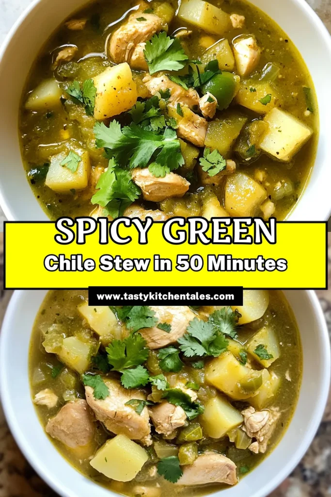 Get ready to indulge in this mouthwatering spicy green chile stew! This easy chicken stew combines tender diced chicken, vibrant tomatillos, and zesty green chiles for a delightful twist. Perfect for a quick spicy stew recipe, this savory green chile dish will warm your soul. Ready in under an hour, it's a fantastic chicken tomatillo recipe to savor any night. Don't forget to save this for your meal planning! #GreenChileStew #SpicyStew #ChickenRecipe #EasyDinner