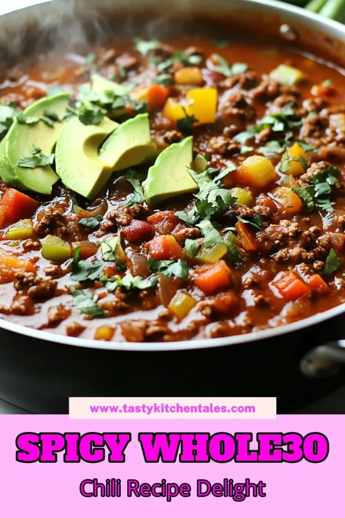 Looking for a delicious and nourishing meal? Try this Whole30 chili that packs a punch! This easy firecracker chili combines ground beef or turkey with fresh veggies and bold spices for a healthy chili recipe that's perfect for any occasion. Enjoy this must-try Paleo chili recipe that's both satisfying and compliant with Whole30. Save the recipe for your next family dinner or game day feast! #Whole30chili #Paleochili #HealthyChiliRecipe #EasyChiliRecipe