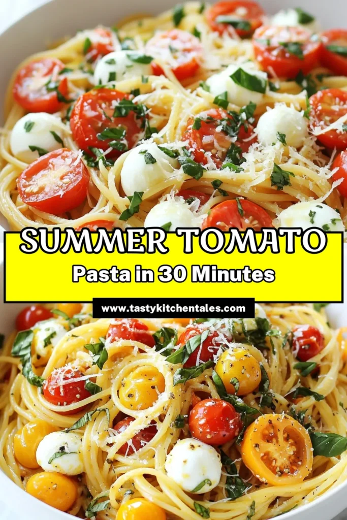 Savor the flavors of summer with this Fresh Summer Tomato Pasta. This easy tomato spaghetti recipe features ripe tomatoes, garlic, and a homemade pasta sauce that's ready in just 30 minutes. Tossed with fresh basil, this basil tomato linguine is perfect for a quick weeknight dinner. Discover how to make this delightful dish today! Save it for your next meal! #SummerTomatoPasta #FreshPastaRecipe #EasyTomatoSpaghetti #HomemadePastaSauce