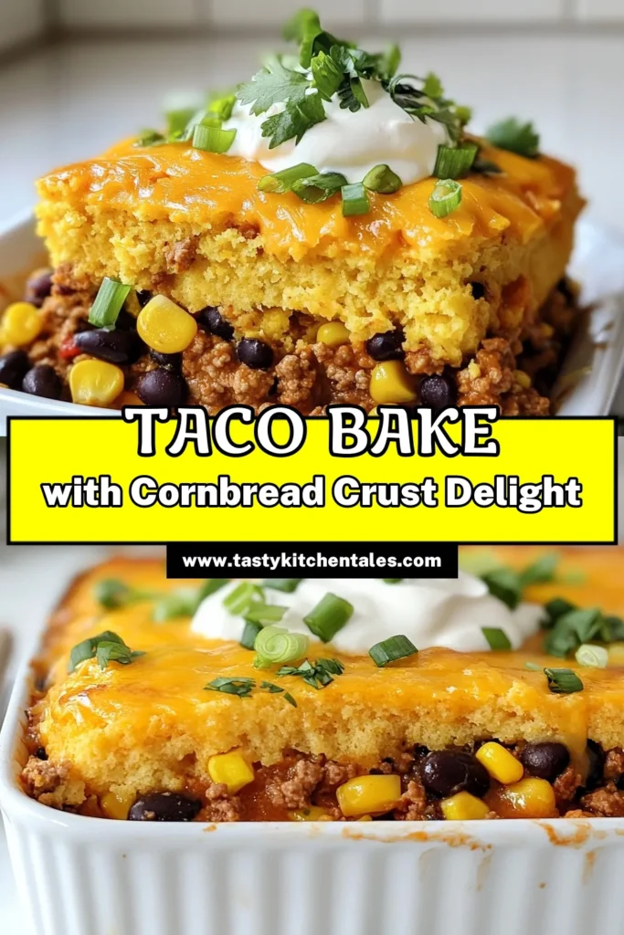Discover the irresistible Jiffy Cornbread Taco Bake, the ultimate easy taco bake recipe that combines delicious flavors in one dish. This cornbread taco casserole features ground beef and a cheesy cornbread topping that everyone will love. Perfect for a family dinner or gathering, this cheesy cornbread bake is simple to prepare and absolutely satisfying. Pin now for a quick dinner solution! #TacoBake #CornbreadCasserole #EasyDinner #CheesyBake