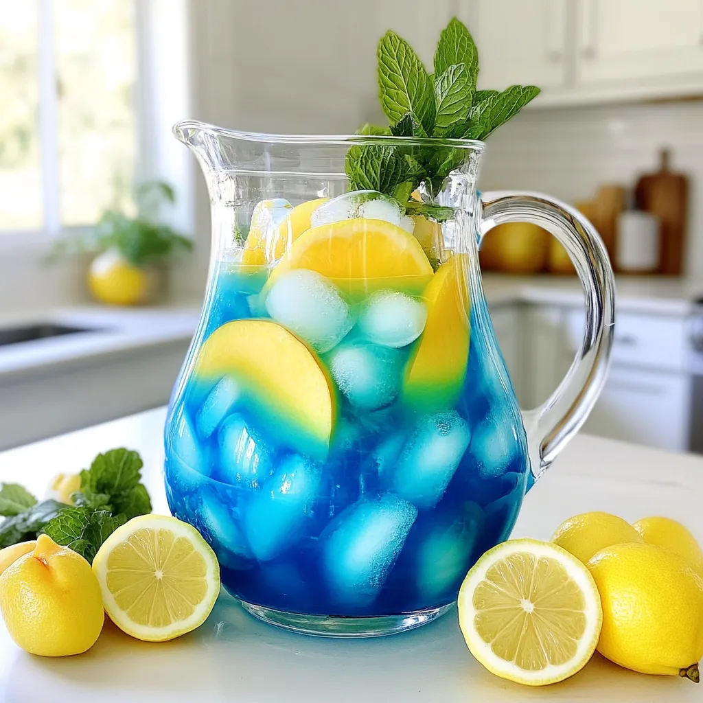 - 2 ripe peaches, pitted and sliced - 1 cup butterfly pea flower tea, brewed and cooled - 1/2 cup freshly squeezed lemon juice - 1/4 cup honey or agave syrup - 4 cups cold water - Ice cubes - Lemon slices for garnish - Fresh mint leaves for garnish Using fresh, ripe peaches makes a big difference. Look for peaches that are soft and fragrant. They should have vibrant colors, often with hints of red and yellow. Fresh lemons are key, too. Choose lemons that feel heavy for their size. This means they are juicy. For the butterfly pea flower tea, use high-quality dried flowers. They should be bright blue in color. If you can't find peaches, try using ripe nectarines or apricots. Both fruits work well in this drink. For the sweetener, maple syrup can replace honey or agave syrup. If you don't have butterfly pea flower tea, you can use hibiscus tea. It will give a lovely red color and a tart taste. To start, boil water in a pot. Measure 1 tablespoon of dried butterfly pea flowers per cup of water. Once the water boils, add the flowers and steep them for 5-7 minutes. This time allows the flowers to release their beautiful blue color. After steeping, strain the tea to remove the flowers. Let the tea cool completely before using it in the lemonade. Next, grab two ripe peaches. Remove their pits and slice them into smaller pieces. Place the slices into a blender. Add half of the freshly squeezed lemon juice to the blender. Blend on high speed until you achieve a smooth consistency. If you want an extra smooth drink, you can strain this puree to remove any pulp. Now, take a large pitcher and combine the peach puree with the remaining lemon juice. Add your choice of sweetener, either honey or agave syrup. Pour in the cooled butterfly pea flower tea and mix it all together well. Make sure the sweetener dissolves completely. Then, stir in 4 cups of cold water. Taste your lemonade and adjust the sweetness if needed by adding more sweetener. To make the perfect Butterfly Peach Lemonade, start with the sweetener. I suggest using honey or agave syrup. Add a quarter cup to the mix initially. Taste it! If it needs more sweetness, add more syrup. You can adjust it to what you like best. Remember, everyone’s taste is different. So, make it your own! Serve this drink cold for the best taste. Fill a glass with ice cubes first. Then pour the lemonade over the ice. This keeps it refreshing and chilled. You can also add lemon slices or mint leaves on top. They look great and boost the flavor. If you want a party twist, serve it in a fun pitcher. It makes a great centerpiece too! The colors in this drink are stunning! The blue from the tea and the yellow from the lemon juice swirl together. To make it pop, use clear glasses. This way, everyone can see the beautiful colors. You can also layer the lemonade for a fun look. Pour slowly to create layers. Garnish with fresh mint leaves and peach slices for extra flair. It will impress your friends and family! {{image_4}} You can change the sweetener in Butterfly Peach Lemonade. Honey brings a floral touch. Agave syrup works great if you want a lighter flavor. Maple syrup can add a unique twist. Try monk fruit or stevia for a no-calorie option. Adjust the amount to fit your taste. Each sweetener changes the drink slightly. Fruits can enhance the flavor of your lemonade. Add fresh strawberries for a sweet burst. Raspberries or blueberries also work well. You can muddle fruits at the bottom of the glass. This gives extra flavor and color. A splash of orange juice can brighten the drink. Experiment with different fruits to find your favorite mix. For a fun twist, add alcohol to the lemonade. Vodka is a great choice for its neutral taste. Mix in gin for a herbal note. You can also try rum for a tropical vibe. Start with one ounce per glass and adjust as needed. Garnish with fruit slices to make it look fancy. This gives your drink a summer party feel. To store leftover Butterfly Peach Lemonade, pour it into a clean jar or pitcher. Seal it tightly with a lid. Make sure to keep it in the fridge. This drink is best enjoyed cold. Butterfly Peach Lemonade lasts about 3 to 5 days in the fridge. After that time, the flavors may change. The lemonade might start to lose its freshness. Always check for any off smells or changes in color before drinking. You can freeze Butterfly Peach Lemonade if you want to save it longer. Pour the lemonade into ice cube trays or freezer-safe containers. Make sure to leave some space at the top, as liquids expand when they freeze. Frozen lemonade cubes are great for drinks later or to cool down other beverages. Just remember, it’s best to enjoy it fresh for the best taste! Butterfly pea flower tea has a mild, earthy flavor. It is not sweet or strong. The taste is light and refreshing. It pairs well with other flavors, like peach and lemon. When blended in this lemonade, it gives a unique twist. The color is stunning, turning bright blue when cold. Adding lemon juice changes it to purple. This makes it fun and pretty! Yes, you can make Butterfly Peach Lemonade ahead of time. Prepare it a few hours before serving. Just follow the recipe steps and mix all ingredients. Store it in the fridge to keep it cool. This drink tastes best when chilled. If you make it too early, the flavors may fade. Avoid adding ice until you are ready to serve. This keeps it from getting watery. Butterfly Peach Lemonade is a healthy option. It uses fresh peaches and lemon juice, both rich in vitamins. Peaches have vitamin C and fiber, which are good for digestion. Lemon juice adds more vitamin C and helps hydration. You can adjust sweetness by using honey or agave syrup. Using less sweetener makes it even healthier. Enjoy this drink guilt-free on hot summer days! This article shared all you need to know for making Butterfly Peach Lemonade. You learned about key ingredients, including how to choose quality items and find substitutes. I explained simple steps for brewing the tea and making peach puree. Tips for sweetness, serving, and visual appeal help you impress guests. We explored variations and how to store your lemonade. Enjoy this refreshing drink; make it your own!