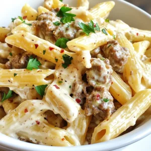To make high protein creamy beef pasta, you need the following ingredients: - Whole grain pasta (penne or fusilli) - Lean ground beef - Greek yogurt - Grated Parmesan cheese - Garlic and onion - Olive oil - Italian seasoning - Red pepper flakes - Salt and pepper - Fresh parsley for garnish These ingredients work together to create a tasty and nutritious meal. The whole grain pasta adds fiber, while the lean ground beef packs in protein. Greek yogurt gives a creamy texture, and Parmesan cheese adds a rich flavor. Fresh garlic and onion provide a nice aroma and taste. Olive oil helps with sautéing and brings healthy fats. Italian seasoning and red pepper flakes add a kick. Finally, fresh parsley makes the dish look pretty and fresh. Using these ingredients, you can create a dish that is not only satisfying but also good for you. Enjoy gathering these items before you start cooking! {{ingredient_image_2}} 1. Bring a large pot of salted water to a boil. 2. Add 250g of whole grain pasta. 3. Cook until al dente, about 8-10 minutes. 4. Once done, drain the pasta. 5. Reserve ½ cup of pasta cooking water for later. 6. Set the pasta aside. 1. In a large skillet, warm 1 tablespoon of olive oil over medium heat. 2. Add 1 finely chopped onion and 2 minced garlic cloves. 3. Sauté for 2-3 minutes until the onion is translucent. 4. Stir occasionally to prevent burning. 1. Increase the heat to medium-high. 2. Add 300g of lean ground beef to the skillet. 3. Season with salt, pepper, and 1 teaspoon of Italian seasoning. 4. If you like heat, add ½ teaspoon of red pepper flakes. 5. Cook for about 5-7 minutes, breaking the beef apart. 6. Ensure it is browned and fully cooked. 7. Drain any excess fat if needed. 1. Lower the heat to low. 2. Stir in 1 cup of Greek yogurt and ½ cup of grated Parmesan cheese. 3. Mix well until the sauce is smooth and creamy. 4. If the sauce is too thick, add reserved pasta water, one tablespoon at a time. 5. Stir until you reach your desired consistency. 1. Add the cooked pasta into the skillet with the creamy beef sauce. 2. Toss gently to coat the pasta well with the sauce. 3. Taste the dish and adjust seasoning as needed. 1. Portion the creamy beef pasta into bowls or plates. 2. Garnish with chopped fresh parsley for a vibrant touch. 3. For extra flair, add more grated Parmesan cheese on top. To boost the taste of your creamy beef pasta, consider these tips: - Seasoning Adjustments: Use fresh herbs like basil or thyme. They add bright flavors. Try adding a splash of lemon juice for a fresh twist. - Creating a Richer Sauce: Stir in a little beef broth for depth. You can also add a splash of white wine for extra richness. Perfect pasta is essential for this dish. Here’s how to cook it right: - Best Methods for Cooking Pasta: Always boil water before adding the pasta. Use a generous amount of salt in the water. This adds flavor. Cook the pasta until it's al dente, about 8-10 minutes. Check the package for exact times. - Avoiding Common Mistakes: Don't rinse the pasta after cooking. Rinsing removes the starch that helps the sauce stick. Also, remember to save some pasta water. This helps adjust the sauce's texture later. Serving your dish well makes it even more appetizing. Here are some ideas: - Serving Suggestions for an Elegant Look: Use deep bowls for a cozy feel. Top each serving with extra Parmesan and chopped parsley. This adds color and freshness. You can also drizzle olive oil on top for a glossy finish. Pro Tips Cook Pasta to Al Dente: This ensures your pasta retains a firm texture, which prevents it from becoming mushy when mixed with the sauce. Use Lean Ground Beef: Opt for lean ground beef to keep the dish healthier without sacrificing flavor. This also helps achieve a creamy texture without excess fat. Adjust Sauce Consistency: If your sauce is too thick, slowly add reserved pasta water. This helps you control the creaminess while incorporating more flavor from the pasta. Garnish for Freshness: Fresh parsley not only adds a pop of color but also enhances the flavor profile of the dish. Consider adding a squeeze of lemon juice for an extra zing! {{image_4}} You can swap beef for turkey or chicken. These meats are leaner and still tasty. Ground turkey or chicken works well in this recipe. Just cook them just like you would with beef. They will absorb the flavors of the sauce and spices. This change can make the dish lighter and healthier. For a meat-free version, use plant-based alternatives. Options like lentils or chickpeas add protein and flavor. You can also try a store-bought meat substitute. Just cook them in the same way as ground beef. The creamy sauce pairs well with these ingredients. This way, you can enjoy a rich meal without meat. Incorporating veggies boosts nutrition and color. Try adding spinach, bell peppers, or zucchini. You can sauté these with the onion and garlic. This step keeps the veggies crisp and tasty. Adding vegetables also makes the dish more filling. Feel free to mix in what you have on hand. To store leftovers, place the pasta in an airtight container. Let it cool down first. Cover it tightly to keep it fresh. You can keep it in the fridge for up to three days. When you want to eat it, simply heat it up in a pan or microwave. If you want to freeze the creamy beef pasta, use a freezer-safe container. Make sure to cool it completely before packing. It can last up to three months in the freezer. When you're ready to eat it, let it thaw overnight in the fridge. Reheat it gently on the stove with a splash of water or broth to keep it creamy. The shelf life of stored pasta and sauce depends on how you keep it. In the fridge, it lasts about three days. In the freezer, it lasts around three months. After that, the taste and texture may change. Always check for any signs of spoilage before eating. Yes, you can! While whole grain pasta is healthy, many options work well. You might try: - Regular pasta (like penne or fusilli) - Gluten-free pasta made from rice or corn - Whole wheat or chickpea pasta for extra nutrition Each pasta type will change the dish's taste and texture. Experiment to find your favorite! Making this creamy beef pasta dairy-free is easy. Here are some great substitutes: - Use coconut yogurt instead of Greek yogurt - Try nutritional yeast for a cheesy flavor - Use a dairy-free cheese option for added creaminess These swaps keep the dish tasty while fitting a dairy-free diet. This dish goes well with many sides. Here are some ideas: - A fresh green salad with lemon vinaigrette - Steamed broccoli or sautéed spinach for greens - Garlic bread for a hearty touch Choose sides that balance the meal and add freshness! This dish combines whole grain pasta, lean ground beef, and a creamy yogurt sauce. You learned step-by-step instructions for cooking perfect pasta and making a flavorful sauce. I shared tips on flavor, cooking, and presentation to help elevate your meal. You can also customize this recipe with different proteins or veggies. Remember to store your leftovers properly to enjoy later. This pasta is versatile and easy to make, perfect for any night of the week. Enjoy cooking and experimenting with this tasty meal!