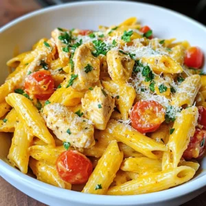 For this delicious dish, you will need: - 2 boneless, skinless chicken breasts, diced into bite-sized pieces - 8 oz (225g) penne pasta - 4 tablespoons unsalted butter - 4 cloves garlic, finely minced - 1 cup heavy cream - 1 cup fresh grated Parmesan cheese - 1 cup cherry tomatoes, halved - Salt and freshly cracked black pepper, to taste These ingredients make a creamy and rich pasta that is full of flavor. The chicken gives it protein, while the pasta fills you up. The butter and cream add that lovely richness you crave. The right spices make this dish special. You will need: - 1 teaspoon smoked paprika - 1 teaspoon onion powder - ½ teaspoon red pepper flakes (adjust to taste) Smoked paprika brings a nice depth to the dish. Onion powder adds sweetness, and red pepper flakes give it a kick. Adjust the flakes based on your spice preference. Don't forget to finish your dish with a few garnishes: - 1 tablespoon fresh parsley, finely chopped Fresh parsley adds a pop of color and freshness. It also complements the rich flavors in the pasta. Just sprinkle it on top right before serving for the best look and taste. {{ingredient_image_2}} To cook the penne pasta, fill a large pot with water. Add a good amount of salt. Bring the water to a rolling boil. Add the penne and cook for 8 to 10 minutes. You want it al dente, which means firm to the bite. Once it’s done, drain the pasta in a colander. Save a cup of that starchy pasta water for later. Grab a large skillet and place it on medium heat. Add the unsalted butter and let it melt. When the butter bubbles, toss in the minced garlic. Sauté for 1 to 2 minutes, just until it smells great. Be careful not to burn the garlic. Next, add the diced chicken to the skillet. Spread it out evenly. Season with smoked paprika, onion powder, red pepper flakes, salt, and black pepper. Cook for 6 to 8 minutes. Stir occasionally until the chicken is golden and cooked through. Once the chicken is ready, pour in the heavy cream and bring it to a gentle simmer. Gradually add the grated Parmesan cheese while stirring. This helps the cheese melt smoothly into the sauce. Keep stirring for 3 to 4 minutes until the sauce thickens. When it’s ready, add the halved cherry tomatoes. Let them warm through for a minute. Now it’s time to combine everything. Add the drained penne pasta to the skillet. Toss it gently so each piece is coated in the creamy sauce. If the sauce looks too thick, add a splash of the reserved pasta water. This will help it reach the right consistency. Once it’s mixed well, remove the skillet from heat. Serve the Cowboy Butter Chicken Pasta on plates or in a large dish. Finish with a sprinkle of chopped parsley for color and freshness. Enjoy every delightful bite! To get the best flavor in your Cowboy Butter Chicken Pasta, focus on the spices. Use fresh garlic for a strong taste. The smoked paprika adds a nice depth to the dish. Adjust the red pepper flakes to match your spicy level. Always taste as you cook. This way, you can make quick changes if needed. Make sure to let the butter bubble before adding garlic. This step helps release its full flavor. When you mix in the cream, stir it well. This helps the cheese melt fully, which makes the sauce rich and creamy. If your pasta is too sticky, it may have overcooked. Always follow the package time for cooking. If the sauce is too thick, add a splash of reserved pasta water. This helps loosen it up without losing flavor. If the chicken is dry, try cooking it on lower heat next time. If the sauce doesn’t thicken, ensure your heat is high enough when adding cheese. Stir continuously while the cheese melts. If the garlic burns, it can make your dish bitter. Always watch it closely while it cooks. Having the right tools makes cooking easier. Here are some items you need: - Large pot for boiling pasta - Colander for draining pasta - Large skillet for cooking chicken and sauce - Wooden spoon for stirring - Measuring cups for cream and cheese - Chef’s knife for chopping chicken and garlic These tools help you cook efficiently and enjoy your Cowboy Butter Chicken Pasta more. Pro Tips Perfect Pasta: Be sure to cook the penne pasta until it's al dente for the best texture. The pasta should have a slight bite to it, which helps it hold up in the creamy sauce. Butter Bliss: Use unsalted butter to control the saltiness of your dish. This allows you to season it to your liking without overpowering the flavors. Cheese Choice: Freshly grated Parmesan cheese melts better than pre-grated. It creates a smoother sauce and enhances the overall flavor of the dish. Tomato Timing: Add the cherry tomatoes towards the end of cooking to keep them juicy and fresh. This adds a nice burst of flavor and color to your pasta. {{image_4}} You can easily make this dish vegetarian. Instead of chicken, use diced tofu or chickpeas. Both options soak up flavor well. You can sauté the tofu until golden brown. This adds a nice texture. For chickpeas, simply add them to the skillet with the spices. They will warm up nicely in the sauce. You can keep the rest of the recipe the same for a creamy, savory delight. Not everyone enjoys the same spice level. If you prefer less heat, skip the red pepper flakes. You can also reduce the amount of smoked paprika. For those who like it hot, feel free to add more red pepper flakes. You can also try adding a dash of hot sauce. This gives a nice kick without changing the dish too much. Always taste your dish as you go to find the right balance. Want to pack more nutrition into your meal? Add extra veggies! Spinach, bell peppers, or zucchini work great. Toss them into the skillet after cooking the chicken. Sauté them until they are tender. They will add color and flavor to your dish. You can also use frozen mixed veggies for an easy option. Just add them when you add the cream. This makes your Cowboy Butter Chicken Pasta even more delightful! To store your Cowboy Butter Chicken Pasta, let it cool first. Place it in an airtight container. This keeps the pasta fresh longer. Make sure to use it within three to four days. Label the container with the date. This way, you can track how long it's been in the fridge. When reheating, add a splash of cream or pasta water. This helps the sauce stay creamy. Use the stove for even heating. Heat it on low until warm. Stir often to avoid sticking. If using a microwave, cover the dish. Heat in short bursts to avoid overheating. You can freeze Cowboy Butter Chicken Pasta. Portion it into meal-sized containers. Make sure to leave some space at the top. The sauce can expand when frozen. It stays good for up to three months. To reheat, thaw in the fridge overnight before warming. Yes, you can use other pasta shapes. Bowtie, fusilli, or spaghetti work well. Each type brings a different texture. Just adjust cooking time based on the pasta you choose. Cowboy Butter Chicken Pasta lasts about 3-4 days in the fridge. Make sure to store it in an airtight container. This helps keep the flavors fresh. Always check for any changes before eating leftovers. If you want a lighter option, use half-and-half or whole milk. For a dairy-free choice, try coconut cream or almond milk. These alternatives change the flavor slightly but still taste good. Yes, this dish is very kid-friendly. The creamy sauce and mild spices appeal to kids. You can adjust spice levels to suit their taste. It's a fun way to get them excited about dinner. To make Cowboy Butter Chicken Pasta gluten-free, use gluten-free pasta. Many brands offer great options that taste delicious. Just cook it according to package instructions for the best results. In this blog post, we explored making Cowboy Butter Chicken Pasta. You learned about essential ingredients, spices, and garnishes. I shared step-by-step instructions for cooking pasta, chicken, and sauce. We also discussed tips for flavor and common cooking problems. With variations and storage info, you can customize and keep leftovers fresh. Remember, cooking is fun! Enjoy trying new flavors and sharing with others. Happy cooking!