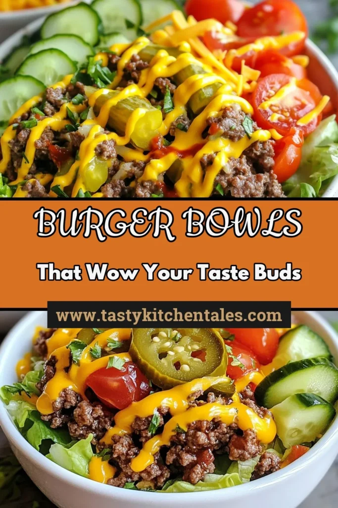 Discover the ultimate burger bowls recipe that combines the juicy goodness of ground beef with a fresh salad base for a tasty meal! This easy burger bowl recipe lets you customize your burger bowls just the way you like, making healthy burger bowls the perfect dinner solution. In just 30 minutes, you can enjoy a delicious, nutritious meal. Click to try these customizable burger bowls today! #BurgerBowls #HealthyEating #EasyRecipes #DinnerIdeas