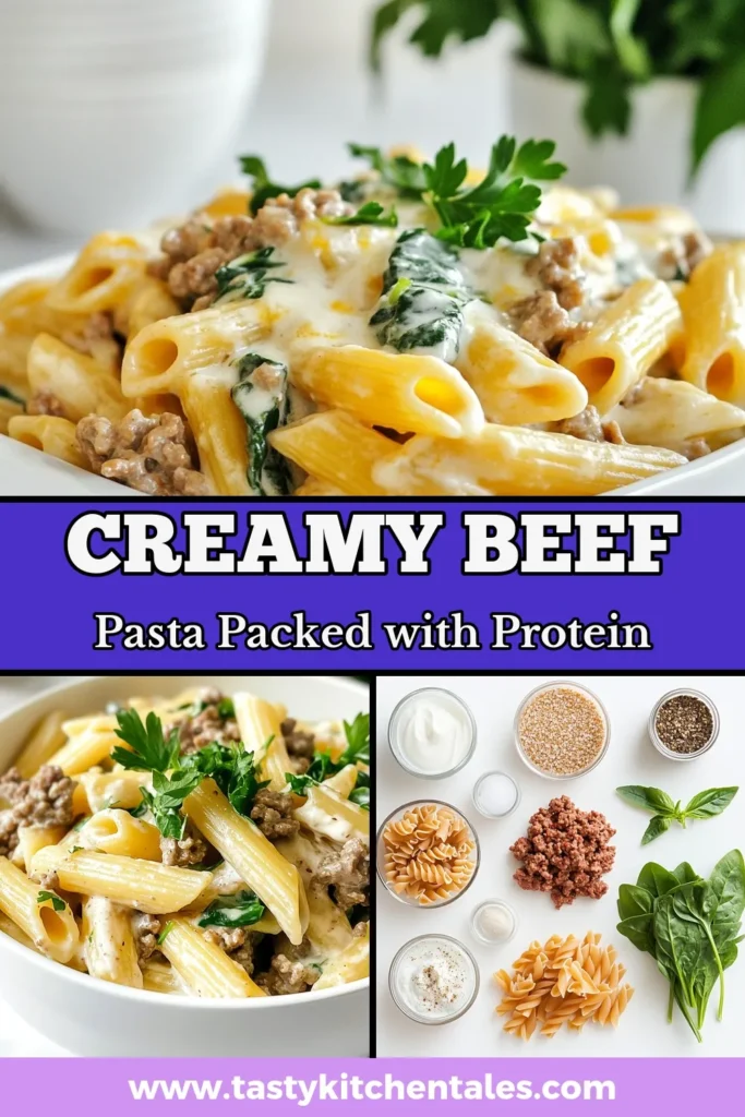 Discover the ultimate high-protein pasta recipe with this creamy beef pasta dish! Made with whole wheat pasta, lean ground beef, and a silky sauce of Greek yogurt and low-fat cream cheese, this healthy beef pasta is perfect for a quick dinner. Enjoy a delicious and nutritious meal that your family will love. Try this Greek yogurt pasta recipe tonight and elevate your weeknight dinners! Save this recipe for later! #HighProteinPasta #CreamyBeefPasta #HealthyBeefPasta #WholeWheatPastaDinner