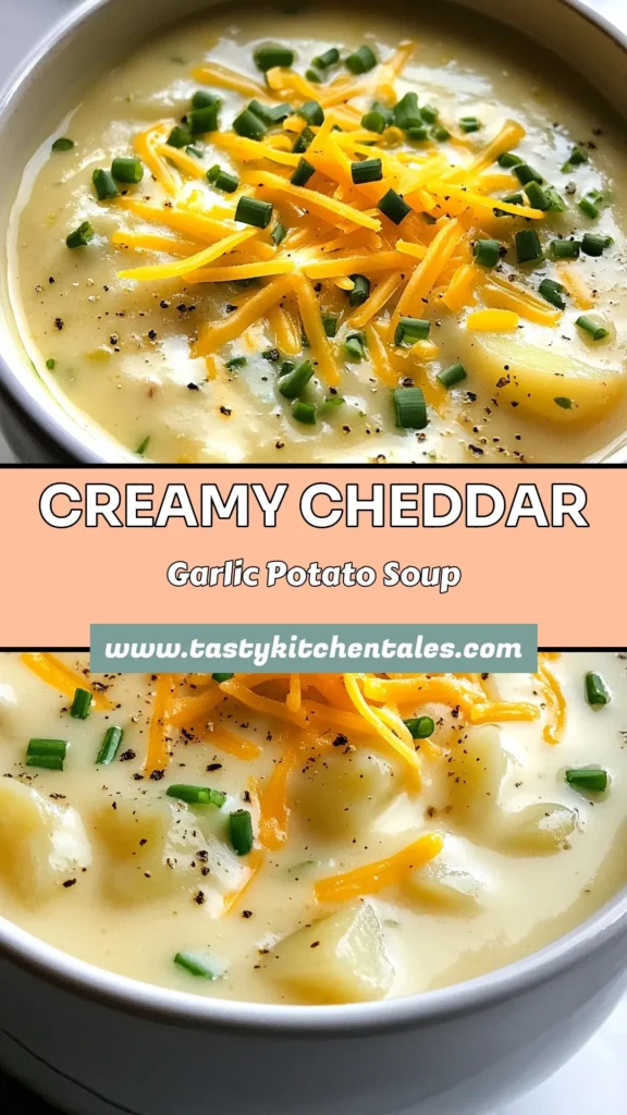 Warm up with this delicious cheddar garlic herb potato soup that's perfect for any season. This creamy potato soup recipe is packed with flavor and easy to make, combining fresh ingredients like sharp cheddar cheese, garlic, and herbs. Ideal for chilly nights, this homemade cheddar potato soup is a must-try vegetarian potato soup recipe. Save this recipe for a cozy meal your family will love! #PotatoSoup #CheddarSoup #VegetarianRecipes #ComfortFood
