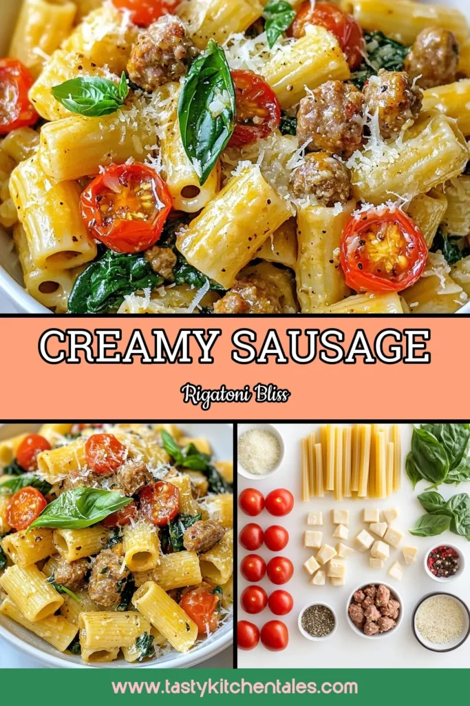 Indulge in this creamy Italian sausage rigatoni dish that’s perfect for weeknight dinners! This easy rigatoni recipe combines Italian sausage, fresh spinach, and juicy tomatoes, all enveloped in a rich and creamy sauce. With just a few simple steps, you’ll have a delightful Italian sausage pasta dish ready in 30 minutes. Make your dinner special—try this creamy pasta with sausage tonight! #creamyitaliantsausagerigatoni #easyrigatonirecipe #italiansasagepastadish #rigatonispinachtomatoes