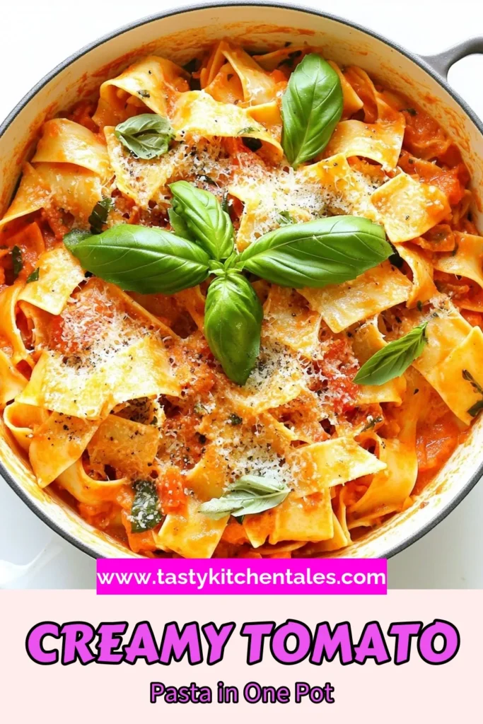 Discover the ultimate comfort food with this One-Pot Creamy Tomato Pasta recipe! Perfect for busy nights, this easy vegetarian pasta dish blends crushed tomatoes and creamy goodness in just one pot. Enjoy a quick tomato pasta dinner that everyone will love. Plus, it's a fantastic dairy-free pasta option when you substitute with coconut cream. Save this recipe for a delicious meal tonight! #OnePotTomatoPasta #CreamyPasta #EasyVegetarianRecipe #QuickDinner