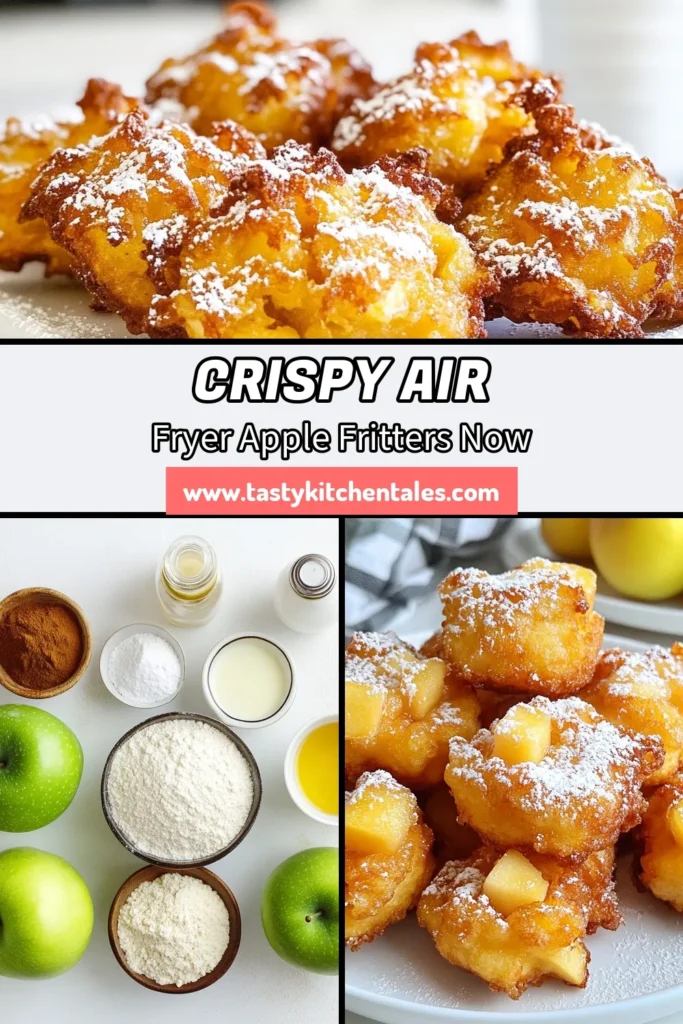 Craving something sweet and crispy? Try these air fryer apple fritters! This easy apple fritters recipe features diced apples, cinnamon, and a light batter, delivering homemade apple fritters that are perfectly golden and delicious. In just 25 minutes, you can whip up these delightful air fryer dessert recipes that are sure to impress. Don't miss out—click to save and enjoy a taste of fall anytime! #AirFryerAppleFritters #EasyAppleFritters #HomemadeDesserts #CrispyFritters