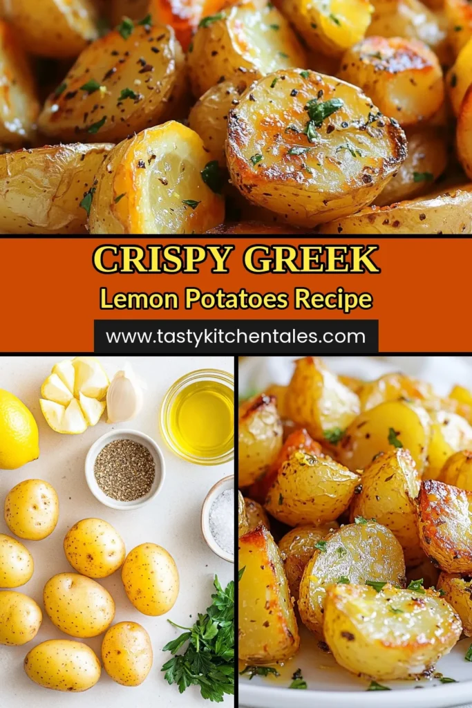 Discover the irresistible delight of Crispy Greek Lemon Potatoes! This Yukon Gold potatoes recipe combines vibrant lemon flavor with a crispy, golden finish, making it a must-try Greek side dish. Perfectly roasted lemon potatoes pair beautifully with grilled meats or as a part of any meal. Ready in just 45 minutes, this is one of the best crispy potato recipes you'll find. Save this recipe for your next dinner! #GreekCooking #PotatoRecipes #HealthySides #YummyRecipes
