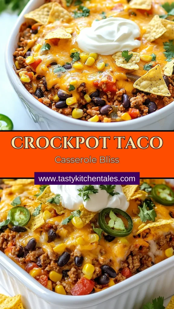 Looking for an easy and delicious recipe? Try this Crockpot Taco Casserole! With ground turkey, black beans, and cheesy goodness, it’s the perfect slow cooker taco recipe for busy nights. This easy taco casserole requires minimal prep and delivers maximum flavor. Delight your family with this hearty, cheesy taco casserole. Click to save this recipe and make dinner a breeze tonight! #CrockpotTacoCasserole #SlowCookerTacoRecipe #GroundTurkeyTacoCasserole #EasyTacoCasserole
