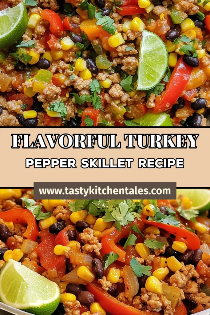 Looking for a healthy turkey and pepper dinner? Try this savory turkey skillet recipe that combines ground turkey with bell peppers for a delicious meal everyone will love. This easy turkey skillet dish features black beans and corn, making it perfect for a quick weeknight dinner. Don't miss out on this ground turkey bell pepper dish that's not only flavorful but also nutritious! Save this recipe for your next meal! #TurkeySkillet #HealthyDinner #EasyMeals #CookingIdeas