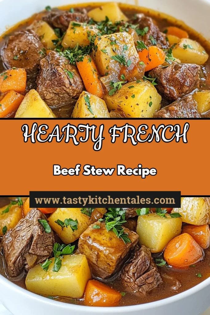 Warm up your dinner table with this Rustic French Beef Stew, a hearty and comforting country style beef stew recipe perfect for chilly evenings. Bursting with flavors from slow cooked beef and fresh vegetables, this French comfort food stew is easy to make and incredibly satisfying. Don’t forget to enjoy it with crusty bread! Save this recipe for a delightful family meal. #BeefStew #FrenchCooking #ComfortFood #SlowCookedRecipes