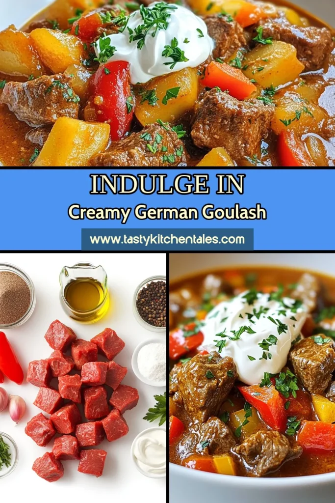 Discover the rich flavors of authentic German creamy goulash with our easy beef goulash recipe! This traditional German recipe features tender meat simmered with spices and finished with a luscious creamy sauce. Perfect for hearty German dishes, this Rahmgulasch preparation will impress your guests. Try it today and bring a taste of Germany to your kitchen! Save this recipe for a comforting meal. #GermanRecipes #Goulash #ComfortFood #TraditionalCooking