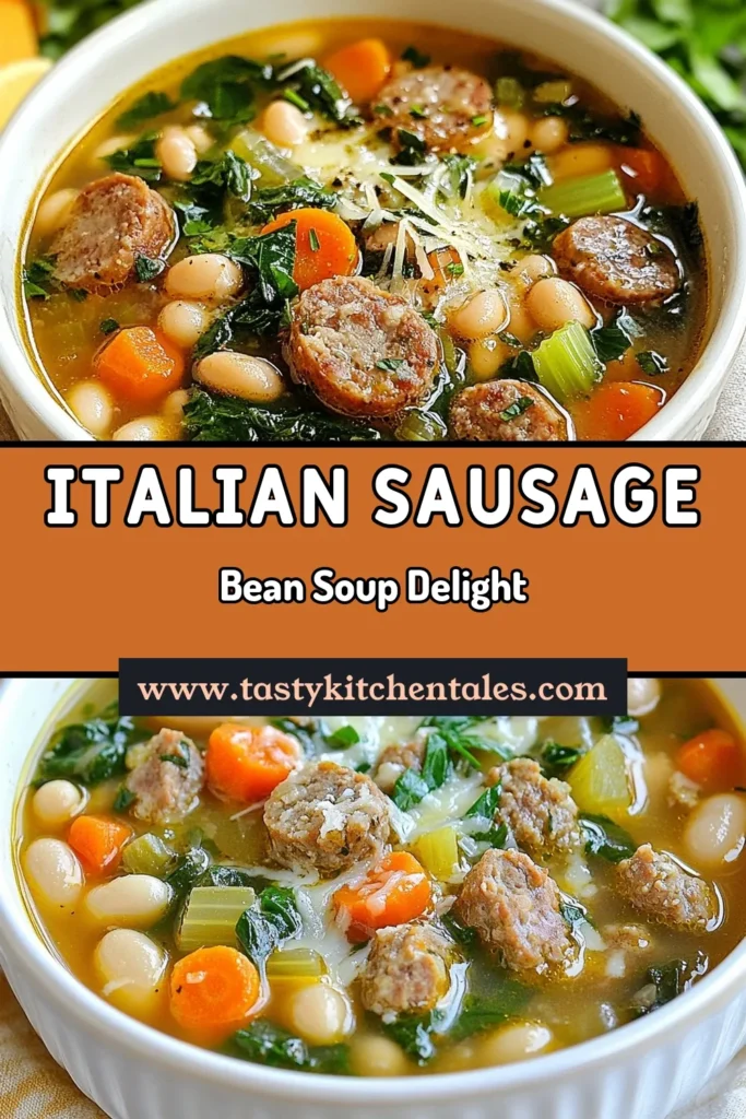 Warm up with this delicious Italian Sausage White Bean Soup, a perfect example of hearty soup recipes that also champions healthy Italian dishes. This white bean soup recipe is easy to make and bursting with flavor, thanks to savory Italian sausage and fresh veggies. Enjoy homemade sausage soup that’s not only comforting but nutritious too. Save this recipe for a cozy night in! #ItalianSausageSoup #WhiteBeanSoupRecipe #HeartySoupRecipes #HealthyItalianDishes