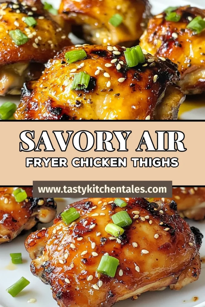 Discover the ultimate Air Fryer Soy Garlic Chicken Thighs recipe for a delicious and crispy dinner! This easy chicken marinade combines low sodium soy sauce, honey, garlic, and ginger for an unforgettable flavor. Perfectly cooked air fryer chicken thighs are ready in just 1 hour. Enjoy a healthy, quick meal the whole family will love! Try this soy garlic chicken recipe today and make mealtime special. Save for later! #AirFryerRecipes #ChickenThighs #HealthyEating #QuickMeals