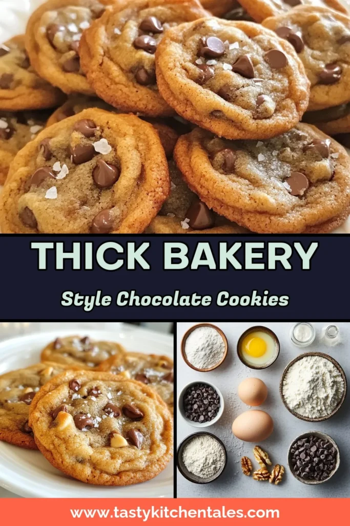 Indulge in the ultimate treat with these thick chocolate chip cookies that mimic your favorite bakery-style cookies at home! This easy chocolate chip cookie recipe yields chewy, homemade chocolate chip cookies that are loaded with semi-sweet chocolate chips and finished with a sprinkle of flaky sea salt. Perfect for any occasion! Click to save this delicious recipe and give it a try. #ChocolateChipCookies #BakingFromScratch #HomemadeCookies #DessertGoals