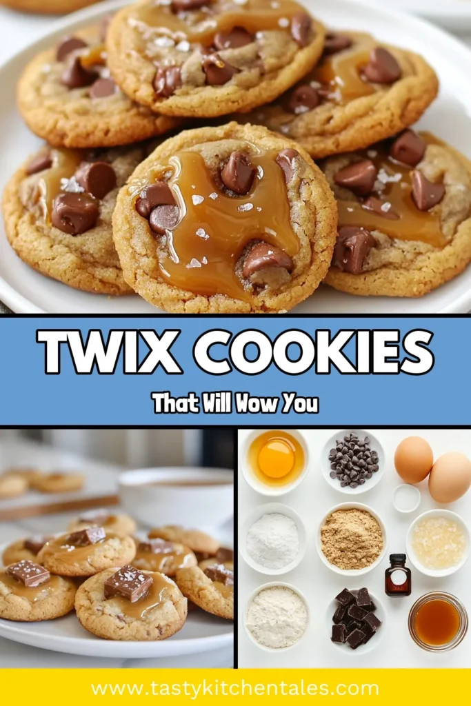 Indulge in these irresistible Twix inspired cookies! This Twix cookies recipe features a buttery shortbread cookie dessert, filled with rich caramel and topped with semi-sweet chocolate chips. Perfect for satisfying your sweet tooth, these homemade Twix cookies are an easy cookie recipe you can whip up in no time. Bake a batch today and enjoy the delicious flavors! #TwixCookies #EasyCookieRecipes #HomemadeDesserts #CookieLovers
