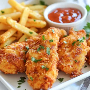 - 1 lb chicken tenders - 1 cup buttermilk - 1 cup all-purpose flour - 1 teaspoon paprika - 1 teaspoon garlic powder - 1 teaspoon onion powder - 1 teaspoon salt - 1/2 teaspoon black pepper - 1/2 teaspoon cayenne pepper (adjust based on your spice level) - 1 tablespoon hot sauce (optional for extra kick) - Oil for frying These ingredients are key to making your chicken fingers crispy and tasty. The chicken tenders provide a great base. Buttermilk adds moisture and flavor. The all-purpose flour is essential for that crunchy coating. The seasoning mix is where the magic happens. Each spice plays a role. Paprika gives color and a slight smoky taste. Garlic powder and onion powder add depth. Salt and pepper enhance all the flavors. Cayenne pepper brings heat but can be adjusted to fit your taste. If you want a spicy kick, add the hot sauce to the buttermilk. This step helps the flavors soak into the chicken. Lastly, choose a good oil for frying. Oil with a high smoke point, like vegetable oil, works best for frying these chicken fingers. Gather these ingredients, and you&rsquo;re ready to start your cooking adventure! {{ingredient_image_2}} Marinating the chicken is key. Start by mixing the buttermilk and hot sauce in a bowl. You can skip the hot sauce if you want a milder flavor. Add the chicken tenders, ensuring they are fully submerged. Cover the bowl with plastic wrap and refrigerate. I suggest marinating for at least 1 hour. For the best flavor, leave it overnight. Next, prepare the coating. In a separate bowl, combine the flour, paprika, garlic powder, onion powder, salt, black pepper, and cayenne pepper. Use a whisk to mix these dry ingredients well. Good mixing is crucial to ensure every bite is seasoned evenly. Now, heat the oil in a deep skillet. Pour in about an inch of oil and set the heat to medium-high. Keep an eye on it! The oil is ready when a drop of batter sizzles and bubbles. Carefully remove the chicken from the buttermilk, letting the excess drip off. Dredge each tender in the flour mixture, making sure they are fully coated. Fry the chicken tenders in small batches. This prevents overcrowding. Cook them for 5-7 minutes on each side. They should turn golden brown and reach an internal temperature of 165&deg;F (75&deg;C) to be safe to eat. Once done, transfer the chicken to a wire rack or paper towels to drain excess oil. To get that crunchy texture, focus on your coating technique. Start by ensuring each chicken tender is well-coated in the seasoned flour mix. This extra layer will give you that desired crunch. Next, adjust your frying temperature. The oil needs to be hot enough, around 350&deg;F (175&deg;C). If it&rsquo;s too cool, the chicken soaks up oil and becomes soggy. If too hot, the outside burns while the inside stays raw. Always monitor the oil's temperature carefully. To boost flavor, you can add more spices to your mix. Try onion powder, garlic powder, or even some cayenne for heat. Marinating the chicken tender in buttermilk is key. For a great flavor, let it sit for at least one hour. If you have time, marinate overnight for even more taste. Choosing the right frying pan makes a big difference. A deep skillet or a cast-iron pan works best. These help distribute heat evenly. You&rsquo;ll also need a few tools for perfect frying. A thermometer ensures the oil is at the right temperature. A wire rack helps drain excess oil after cooking. These small choices lead to crispy, delicious chicken fingers. Pro Tips Marinate for Maximum Flavor: Allowing the chicken to marinate overnight in buttermilk not only tenderizes the meat but also infuses it with deep flavor. Double Dipping for Extra Crunch: For an even crunchier coating, after the first dredge in flour, dip the chicken back into buttermilk and coat it in flour again. Maintain Oil Temperature: Keep an eye on the oil temperature while frying. If it gets too hot, the chicken will burn on the outside before cooking through. Aim for around 350&deg;F (175&deg;C). Serve Immediately: For the best texture and taste, serve the chicken fingers right after frying. They are crispiest when hot! {{image_4}} You can use different chicken cuts for this recipe. Chicken breasts or thighs work great. Just remember that thighs add more flavor and moisture. If you use breasts, they may be less juicy. You can also choose frozen chicken. Frozen tenders are easy and quick. Just make sure to thaw them completely before marinating. Fresh chicken tends to taste better, but frozen is a good time-saver. Adding different spices gives your chicken a unique flavor. You can try paprika, cumin, or even Italian herbs. If you like heat, add extra cayenne. This spice can bring a nice kick to your dish. Another idea is to use different marinades. You can mix in some lemon juice or garlic for a fresh twist. Experiment with different flavors that you enjoy. If you need a gluten-free option, use alternate flours. Almond flour or chickpea flour works well for coating. These options give a nice crunch too. For binding, you can swap buttermilk for dairy-free milk or a plant-based yogurt. These alternatives keep the chicken moist while ensuring everyone can enjoy it. After enjoying your chicken fingers, store leftovers right away. Place them in an airtight container. This keeps them fresh and tasty. Make sure they cool down before sealing. You can refrigerate them for up to three days. For best quality, eat them sooner rather than later. To keep your chicken fingers crispy, use an oven. Preheat it to 375&deg;F (190&deg;C). Place the chicken fingers on a baking sheet. Heat them for about 10-15 minutes. Flip them halfway for even crispiness. Avoid the microwave, as it can make them soggy. If you want to save chicken fingers for later, freezing works well. First, let them cool completely. Then, wrap each piece in plastic wrap. Place them in a freezer-safe bag. Remove as much air as possible to prevent freezer burn. They can last up to three months in the freezer. To enjoy them again, thaw them in the fridge overnight. This method helps maintain taste and texture. You can also use the microwave for quick thawing, but be careful not to cook them. Marinating chicken helps add flavor and tenderness. For best results, soak your chicken in buttermilk for at least one hour. If you have more time, let it marinate overnight. This longer soak really boosts the taste. Adding hot sauce gives it an extra kick, but it's optional. Remember to cover your bowl tightly with plastic wrap to keep the chicken fresh! Yes, you can use different oils for frying. Common choices include vegetable oil, canola oil, and peanut oil. These oils have high smoke points, making them safe for frying. Each oil has a slight flavor, but they won&rsquo;t overpower your chicken. If you want a unique taste, try using coconut oil or avocado oil. Both are great options too! These chicken fingers last about three to four days in the fridge. Make sure to store them in a sealed container. This keeps them fresh and safe to eat. If you want them to last longer, you can freeze them. Just remember to wrap them well to prevent freezer burn. When you're ready to eat them, simply reheat until hot! You learned how to make delicious chicken fingers from scratch. We covered key ingredients, from chicken tenders to spices. You now know the steps for marinating, coating, and frying. Remember to store any leftovers properly to keep them fresh. Experiment with different spices and chicken cuts to find your favorite dish. With practice, you&rsquo;ll achieve perfect crispiness each time. Enjoy your tasty chicken fingers and share them with friends and family for some good times!