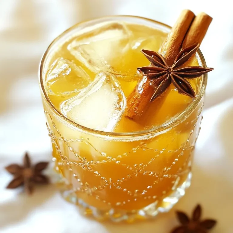 - 1 cup brewed chai tea, cooled to room temperature - 1 tablespoon pure vanilla extract - 1 tablespoon pure maple syrup - 2 dashes of aromatic bitters - 1 tablespoon freshly squeezed lemon juice - 1/2 cup sparkling water - Ice cubes (as needed) - Cinnamon stick - Star anise The main ingredients form the heart of your Vanilla Chai Old Fashioned. First, we start with brewed chai tea. This tea gives the drink its warm, spiced notes. The vanilla extract adds a sweet aroma, blending perfectly with the chai. Maple syrup brings in natural sweetness, while the bitters give depth. Lastly, fresh lemon juice brightens the flavors, making each sip refreshing. For garnishing, sparkling water adds a lovely fizz. Ice cubes keep your drink cool. The cinnamon stick and star anise not only look great but also enhance the aroma. They make your cocktail feel special and festive. Each component plays a role in creating a rich flavor twist. {{ingredient_image_2}} To start, you need to brew the chai tea. Use your favorite blend and steep it for 5 to 7 minutes. This time allows the flavors to come out. After brewing, take out the tea bag or strain the leaves. Let the tea cool at room temperature. Cooling is key to getting the right taste for your cocktail. Next, grab a cocktail shaker. Add the cooled chai tea to the shaker. Then, pour in 1 tablespoon of pure vanilla extract, 1 tablespoon of pure maple syrup, and the freshly squeezed lemon juice. Don’t forget the 2 dashes of aromatic bitters! Fill the shaker with ice cubes. Seal it tightly and shake gently for 15 to 20 seconds. This mixes and chills everything nicely. Now, let’s prepare the glass. Fill it with fresh ice cubes to keep your drink cold. Strain the chai mixture into the glass. Make sure no ice pieces get in. Slowly pour the sparkling water over the strained mixture. Give it a gentle stir to mix the flavors. Finally, add a cinnamon stick and a star anise for garnish. This makes your drink look and smell amazing! To make your Vanilla Chai Old Fashioned truly shine, start with a robust chai blend. A strong chai adds depth and warmth. Look for blends with bold spices. This will balance nicely with the sweetness of the vanilla. Next, choose high-quality vanilla extract. Pure vanilla gives your drink a rich flavor. Avoid imitation vanilla, as it lacks the same depth. A little goes a long way. Just one tablespoon can transform your cocktail. Glassware plays a big role in your cocktail's appeal. Use a clear glass to show off the drink's beautiful color. A classic rocks glass or a stylish highball will work well. Rimming the glass with sugar and cinnamon is a fun touch. To do this, moisten the rim with lemon juice. Then, dip the rim into a mix of sugar and cinnamon. This adds flavor and a festive look. Your guests will love the extra flair! Pro Tips Use High-Quality Chai Tea: The flavor of your drink will greatly depend on the quality of the chai tea you use. Opt for loose leaf or a high-quality tea bag for the best taste. Adjust Sweetness to Taste: If you prefer a sweeter drink, feel free to add more maple syrup. You can also experiment with honey or agave syrup for different flavor profiles. Chill Your Glass: For an extra refreshing experience, chill your glass in the freezer for a few minutes before serving. This will keep your drink colder for longer. Garnish Creatively: Beyond the cinnamon stick and star anise, consider adding a slice of lemon or orange on the rim for an added burst of citrus aroma and flavor. {{image_4}} You can swap the pure maple syrup for other sweeteners. Honey or agave syrup adds a rich taste. They bring a unique sweetness that fits well with chai. Coconut sugar is another great option. It has a slight caramel flavor that enhances the drink. Experiment with these sweeteners to find your favorite. Adding cardamom or ginger can elevate your cocktail. Cardamom gives a warm, floral note. Ginger adds a zesty kick that balances the sweetness. You can also try using flavored bitters. Orange or chocolate bitters can add depth to your drink. This small change can create a new flavor profile. You can make a mocktail by skipping the alcohol. Just focus on the chai, vanilla, and spices. This version is perfect for those who want a refreshing drink without alcohol. Adjust the sweetness to keep the flavor strong. Consider adding a splash of extra lemon juice for brightness. Enjoy this delightful drink anytime! If you have leftover Vanilla Chai Old Fashioned cocktail, store it in the fridge. Use an airtight container to keep it fresh. This drink is best enjoyed within a day or two. The flavors can fade after that. For opened ingredients like brewed chai tea, keep them in the fridge too. Brewed chai lasts about 3-5 days. Make sure to cover it well. For pure vanilla extract, you can store it in a cool, dark place. It can last for years if sealed tightly. Brewed chai tea stays fresh for about 3-5 days in the fridge. If you brew more than you need, this is a good rule to follow. Always check for off smells before using. Pure vanilla extract lasts a long time. If stored correctly, it can last indefinitely. Just keep it out of sunlight and away from heat. This will keep the flavor strong and fresh for all your future cocktails. The Vanilla Chai Old Fashioned Cocktail is a warm twist on a classic drink. It mixes chai tea with vanilla, maple syrup, and lemon juice. You’ll taste spicy notes from chai and sweet hints from vanilla. Aromatic bitters add depth and balance. The drink is fizzy from sparkling water, making it refreshing and exciting. This cocktail is perfect for cozy evenings or special gatherings. Yes, you can prepare this cocktail ahead of time. Brew the chai tea and let it cool. Mix the chai with vanilla, maple syrup, lemon juice, and bitters. Store this mixture in the fridge for up to 24 hours. When ready to serve, just add ice and top with sparkling water. This way, you can enjoy the cocktail without the rush. This cocktail pairs well with many foods. Try it with spiced nuts for a crunchy snack. Cheese platters with sharp cheeses also complement the flavors nicely. For a meal, serve it with roasted chicken or a hearty curry. It is a great drink for fall and winter parties, too, and goes well with sweet desserts like apple pie or cinnamon rolls. This blog post covered how to make a Vanilla Chai Old Fashioned Cocktail. We explored the key ingredients, from brewed chai tea to aromatic bitters. You learned step-by-step instructions for mixing and serving, along with tips to enhance flavor and presentation. Remember, you can switch sweeteners or spices to change the taste. Whether you enjoy it as a cocktail or a mocktail, have fun experimenting. Enjoy your drink and impress your friends with your new skills!