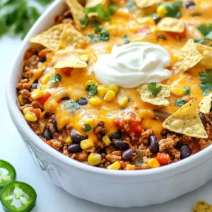 - 1 lb ground turkey or beef - 1 medium onion, finely chopped - 1 bell pepper, chopped - 2 cloves garlic, minced - 1 can (15 oz) black beans, drained and rinsed - 1 can (15 oz) sweet corn, drained - 1 can (14.5 oz) diced tomatoes, with juice - 1 packet taco seasoning - 2 cups tortilla chips, crushed - 1 cup shredded cheese - Salt and pepper, to taste For my Crockpot Taco Casserole, I love using ground turkey or beef. It gives the dish a rich base. I also add a medium onion and bell pepper. These veggies boost flavor and color. Garlic adds an aromatic touch, making it more enticing. Black beans and sweet corn add protein and a sweet crunch. Diced tomatoes bring moisture and tang. I use taco seasoning to infuse that classic Mexican flavor. The tortilla chips give the casserole texture, while the cheese adds creaminess. - Sour cream - Sliced jalape&ntilde;os - Fresh cilantro - Diced avocado Toppings make this dish even better. I like to add sour cream for creaminess. Sliced jalape&ntilde;os add a spicy kick. Fresh cilantro gives a bright, herbal note. Diced avocado brings smoothness and richness. You can mix and match to suit your taste. If you want to swap ingredients, that&rsquo;s easy! Use chicken instead of turkey or beef for a lighter option. You can replace black beans with pinto beans if you prefer. Try quinoa or rice instead of tortilla chips for a gluten-free version. Going dairy-free? Use plant-based cheese or skip it entirely. Just remember to keep the flavors balanced. {{ingredient_image_2}} Start by cooking 1 pound of ground turkey or beef in a medium skillet over medium heat. Break it apart with a spatula as it cooks. Once browned, drain any extra fat. Next, add 1 medium onion, chopped finely, and 1 chopped bell pepper. You can pick any color bell pepper you like. Add 2 cloves of minced garlic. Saut&eacute; for about 5 minutes. The veggies should be tender and smell great. Now, transfer the meat and veggie mix to your slow cooker. Add 1 can of black beans, drained and rinsed, and 1 can of sweet corn, also drained. Then, add 1 can of diced tomatoes with their juice. Sprinkle in 1 packet of taco seasoning. Stir everything well so the flavors mix nicely. Gently fold in 2 cups of crushed tortilla chips, making sure they blend into the mix. Cover your slow cooker and set it to cook. You can choose low for 4 to 6 hours or high for 2 to 3 hours. In the last 30 minutes, sprinkle 1 cup of shredded cheese on top. Re-cover the cooker so the cheese melts perfectly. When cooking is done, taste the casserole. Add salt and pepper as needed. Stir gently before serving. Enjoy this hearty meal with toppings like sour cream or fresh cilantro! To season your casserole, start with taco seasoning. One packet usually works well. If you want more flavor, add extra spices like cumin or paprika. Taste the mixture before serving. Adjust salt and pepper to your taste. You can always add more, but you can't take it out! For the best melted cheese, add it in the last 30 minutes of cooking. This keeps it gooey and prevents it from getting tough. Spread the cheese evenly on top of the casserole. Cover the slow cooker to trap heat and melt the cheese fully. Use a mix of cheeses for extra flavor, like cheddar and Monterey Jack. Serve the casserole hot in bowls. Top it with extra crushed tortilla chips for crunch. Add sour cream for creaminess and flavor. Fresh cilantro adds a nice touch. Sliced jalape&ntilde;os give a kick if you like heat. Diced avocado adds creaminess and pairs well with the other toppings. Enjoy customizing your dish! Pro Tips Perfect Protein: Experiment with different proteins like shredded chicken or plant-based alternatives for a unique twist on this casserole. Add Some Heat: If you enjoy spicy flavors, consider adding diced jalape&ntilde;os or a splash of hot sauce to the mix for an extra kick. Fresh Herbs: Enhance the flavor by adding fresh cilantro or parsley right before serving to give a fresh and vibrant finish. Make Ahead: This casserole can be assembled in advance and stored in the refrigerator for up to 24 hours before cooking, making it a great meal prep option. {{image_4}} To make a vegetarian or vegan taco casserole, skip the meat. Use 1 can of lentils or chickpeas instead of ground turkey or beef. Add more beans or veggies, like zucchini or mushrooms, for texture. You can also swap in a plant-based cheese to keep it dairy-free. You can change the meat in this recipe. Ground chicken or pork works well. If you prefer a leaner option, try ground turkey. For a richer flavor, use beef. Each meat adds a unique taste to the casserole, so feel free to explore your favorites. If you're gluten-free, use gluten-free tortilla chips. You can also swap the taco seasoning for a homemade blend to control ingredients better. For those watching calories, reduce the cheese or use low-fat options. Each swap helps you tailor the dish to fit your needs. To store leftovers, let the casserole cool first. Use an airtight container to keep it fresh. You can place the casserole in the fridge for up to 3-4 days. This way, you can enjoy it later without losing flavor. When you're ready to eat the leftovers, take out the portion you want. You can reheat it in the microwave. Place it in a microwave-safe dish and cover it. Heat for 2-3 minutes, stirring halfway through. You can also reheat it on the stove over medium heat. Stir often until it's hot. If you want to save some for later, freezing works great. Make sure the casserole is completely cool. Then, place it in a freezer-safe container. It can stay in the freezer for up to 3 months. When you want to eat it, move it to the fridge for a day to thaw. Once thawed, reheat it as mentioned earlier. Enjoy your tasty meal! Yes, you can use chicken! Shredded or ground chicken works great. It will give you a lighter flavor but still keep that taco taste. Just cook it until it's no longer pink. Follow the same steps as before. To make this dish gluten-free, choose gluten-free tortilla chips. Check the taco seasoning, too. Many brands contain gluten, so read the label. You can even make your own seasoning mix at home. Use spices like chili powder, cumin, and paprika. Many sides go well with this casserole! Here are some ideas: - Fresh salad: A crisp green salad adds crunch. - Rice: Mexican rice or cilantro lime rice complements the dish. - Guacamole: Creamy guacamole is always a hit. - Refried beans: They add a nice texture and flavor. Choose what you love for a fun meal! You now know how to make a tasty Crockpot Taco Casserole. We covered main ingredients, optional toppings, and substitutions. I shared step-by-step instructions along with tips for perfect seasoning and cheese. You learned about fun variations, storage, and even some FAQs. Overall, this dish is easy to make and great for any meal. Enjoy making it your own!